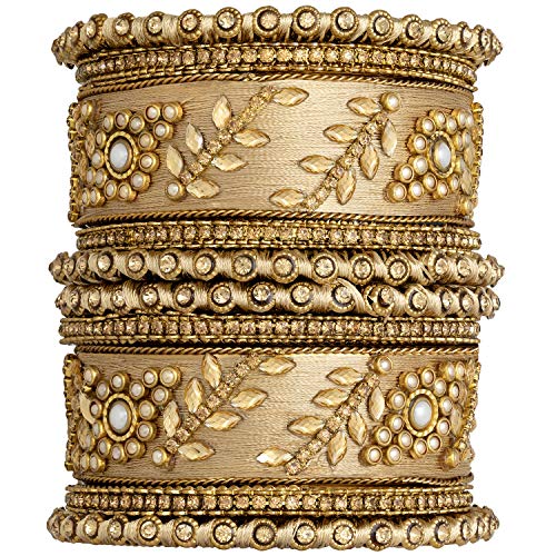 Image of Peora Silk Thread Kundan & Stone Studded Chuda Bangles Set Gift for Women
