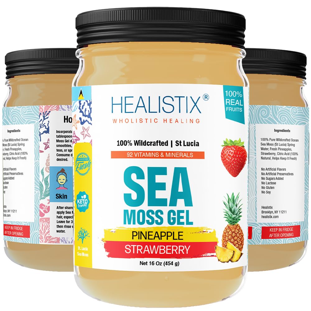 Healistix Strawberry Pineapple Sea Moss Gel [16 Oz] - Exquisitely Crafted from Seamoss Wildcrafted in The Pristine Waters of St Lucia, A Natural Delight