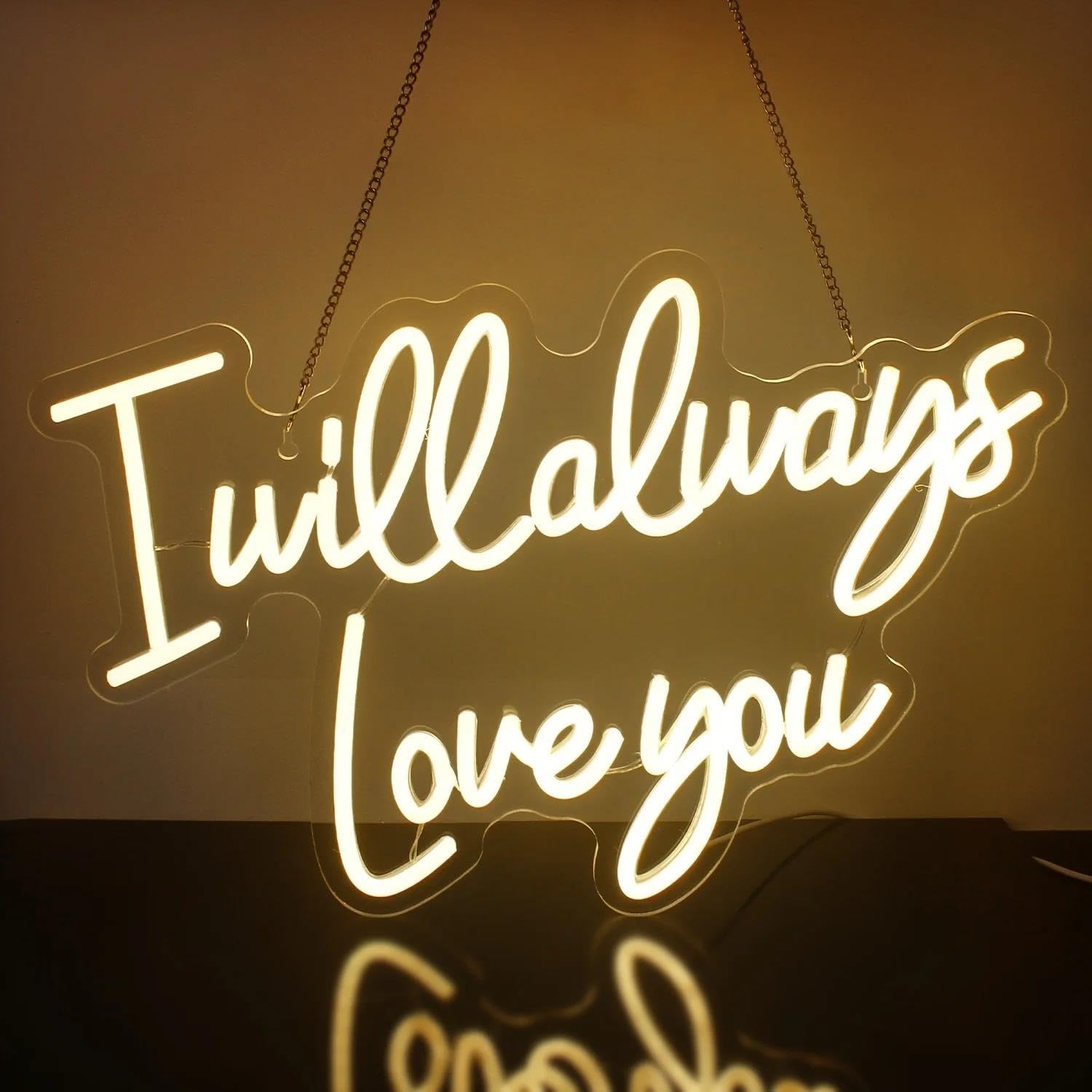 Sign Lamp I Will Always Love You Neon Signs, Used for Wall Decoration, Home Bedroom Cave Atmosphere Lights 42cmх28cm