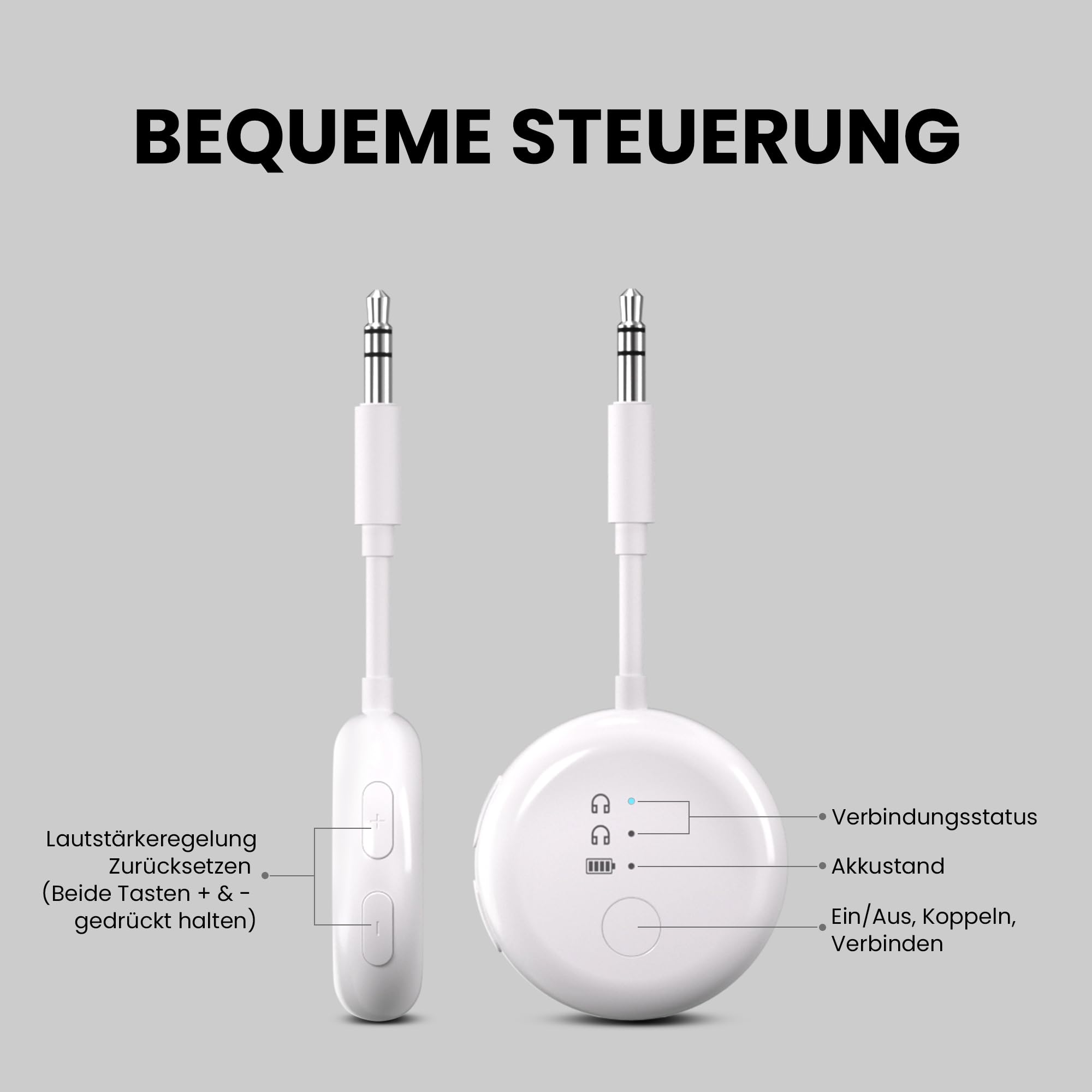 Avantree SoundJet R1 Weiß & Metallic Schwarz, Bluetooth Adapter Flugzeug für Kopfhörer & AirPods, aptX Adaptive, Qualcomm-Chipset, 20 Std. Akkulaufzeit, Kabelloser Audio Transmitter für Reisen