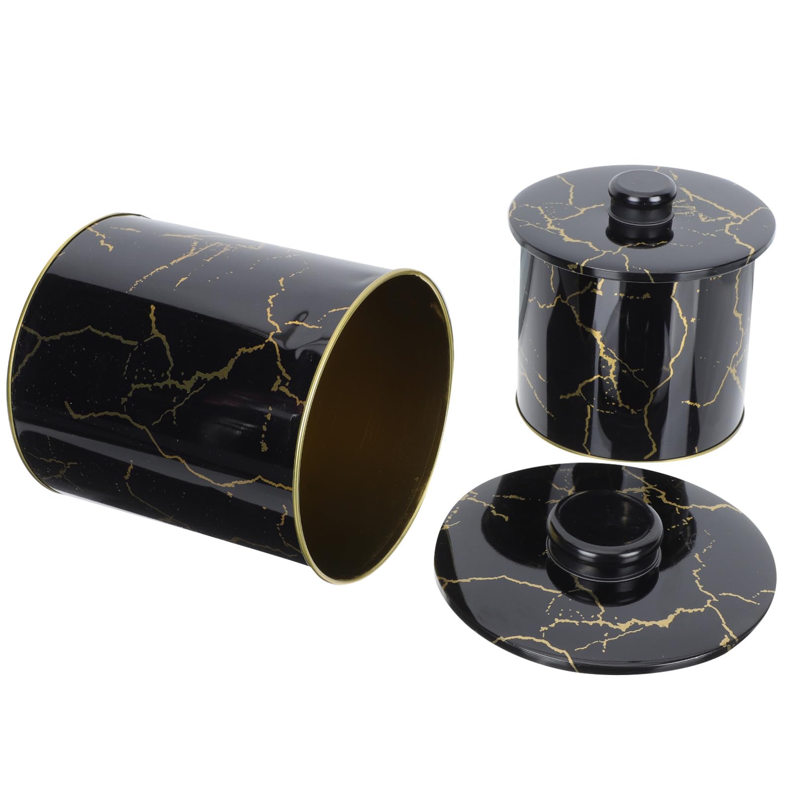NUOBESTY Set 2 Pezzi Biscottiera in Latta Nero Design Nordico, Contenitore Biscotti e Caramelle con Coperchio, Leggero e Decorativo per Casa e Festa