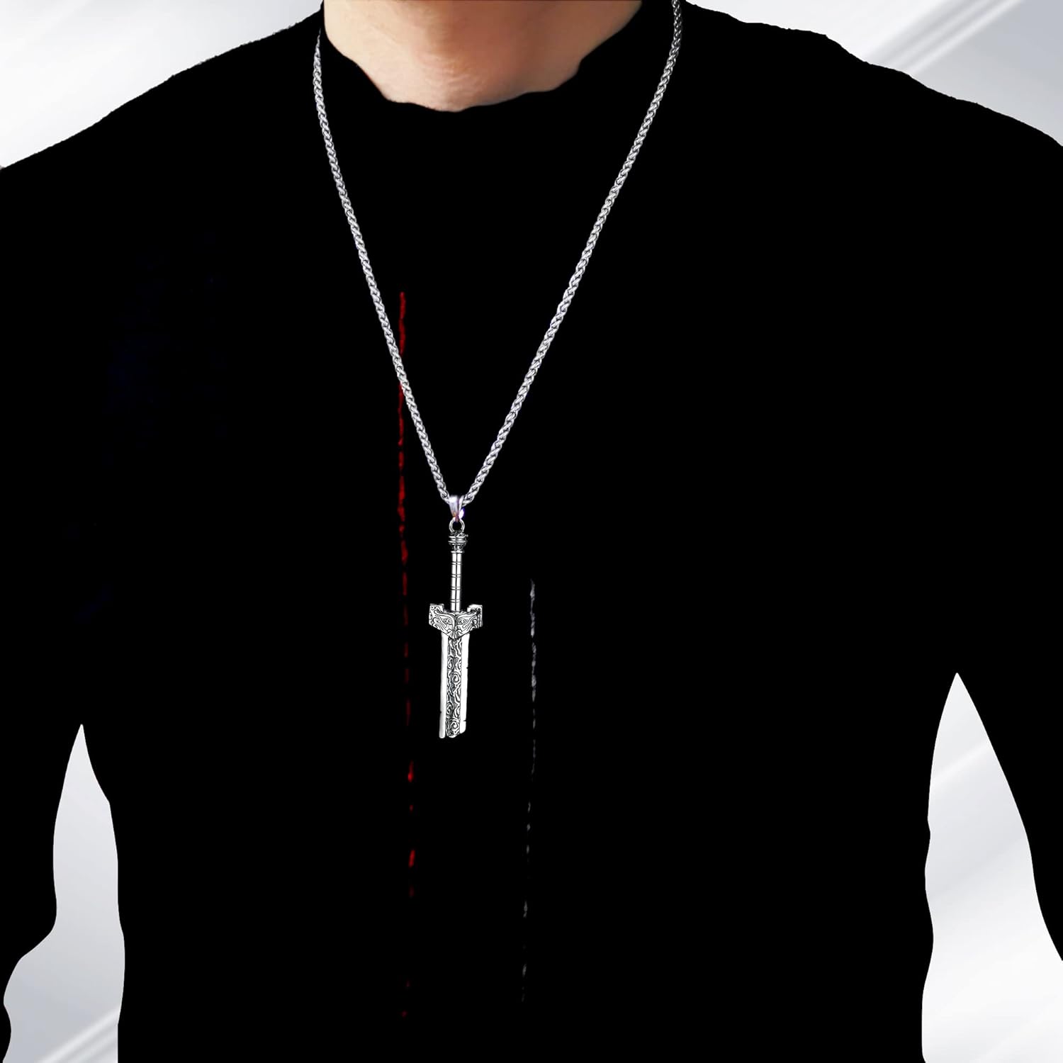 Men's Broken Sword Necklace Stainless Steel Dragon Knight Sword Pendant Jewelry for Men and Women with 24 Inches Chain - Image 4