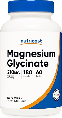 Nutricost Magnesium Glycinate Capsules (180 Capsules, 210 mg Magnesium Glycinate Per Serving) - Magnesium Glycinate Supplement for Gentle Absorption