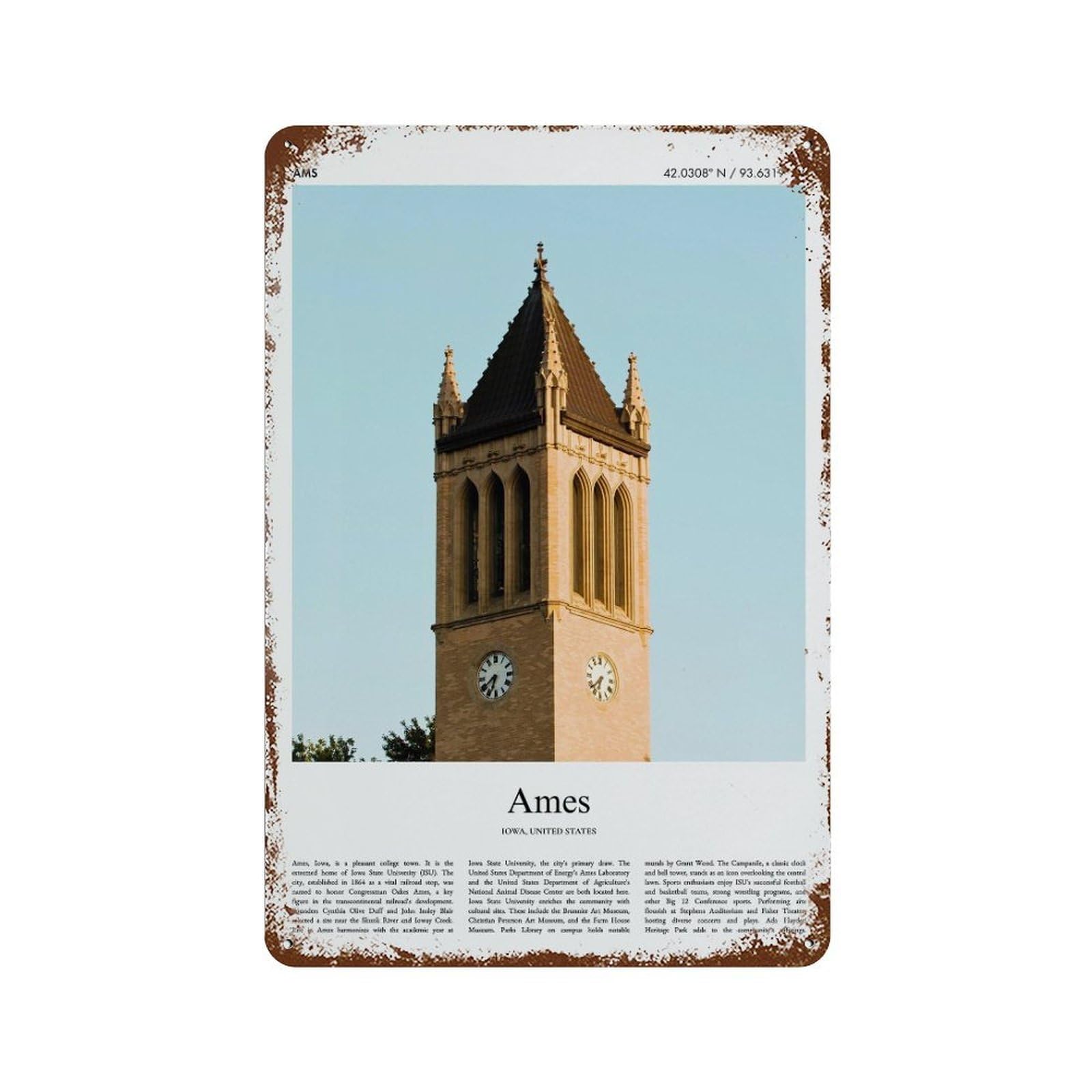xiaoxiaoshen Ames Iowa, United States, USA City Scenery Wall Decor Art Metal Tin Poster Modern Home Decor Art Home Bar Shop Decorations Vintage Sign 30x20cm