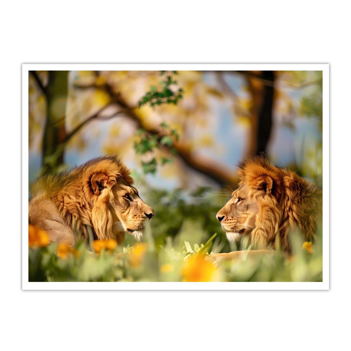 OSHIONARTE Wild Animal Lion Wall Art Lion Couple Wall Decor for Bedroom African Wildlife Safari Canvas Posters and Prints for Living Room 45x60cm Frameless