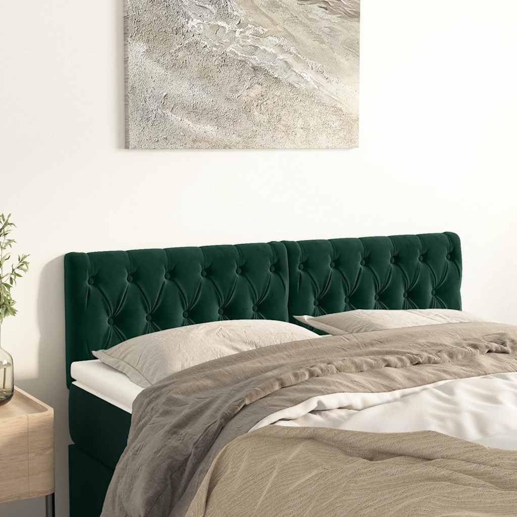 Aksamitne zagłówki, zestaw 2 szt., ciemnozielony, 72 x 7 x 78/88 cm, z regulacją wysokości, miękko wyściełane, do sypialni, wytrzymałe drewniane nogi, luksusowy design