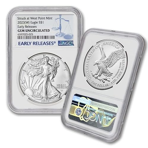 MINT STATE GOLD 2023 (W) 1 oz American Silver Eagle Bullion Coin Gem Uncirculated (Early Releases - Struck at West Point Mint) $1 NGC GEMUNC