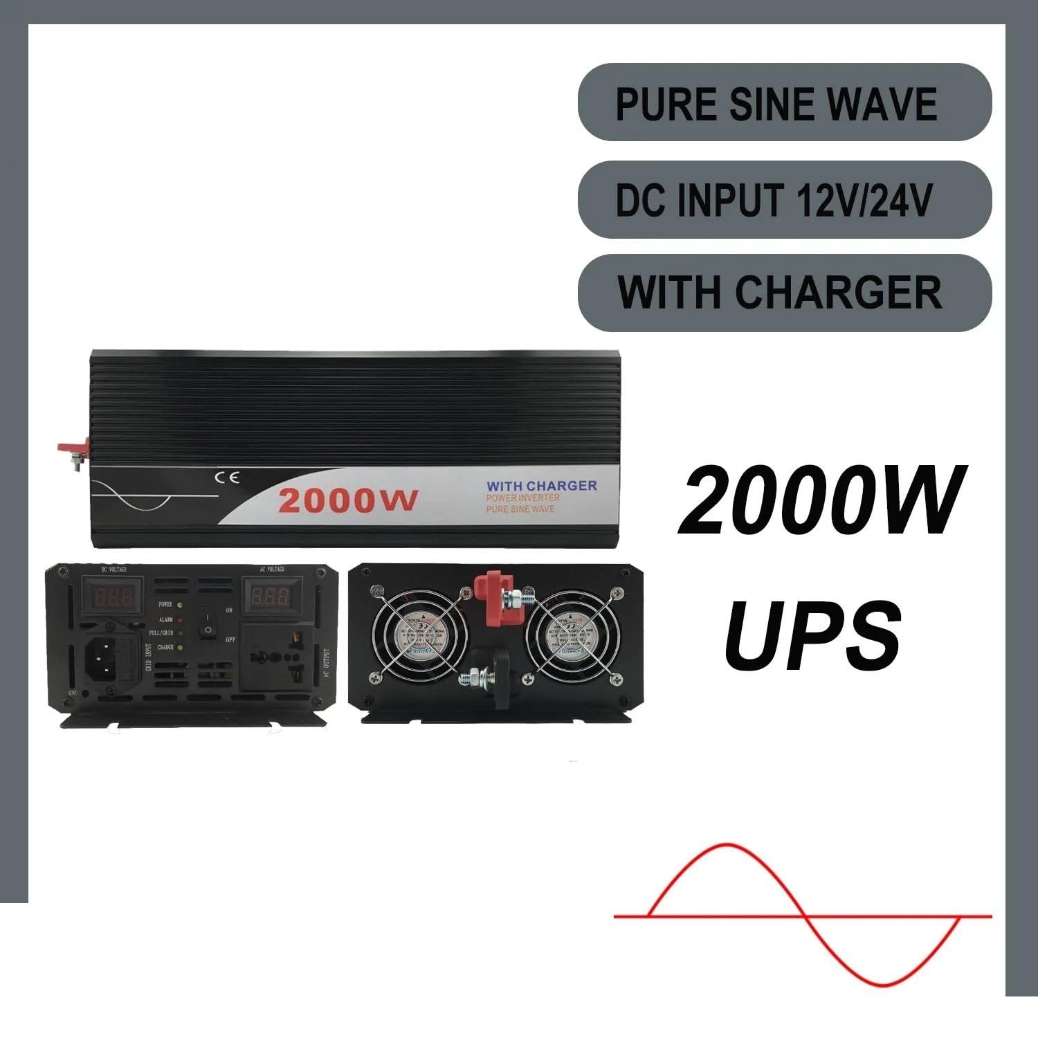 Inverter Da 2000 W Inverter A Onda Sinusoidale Pura Con Caricabatterie 12 V 24 V 48 V CC A CA 220 V 230 V 240 V Inverter Di Potenza Solare Inverter Convertitore(24V,220-230V)