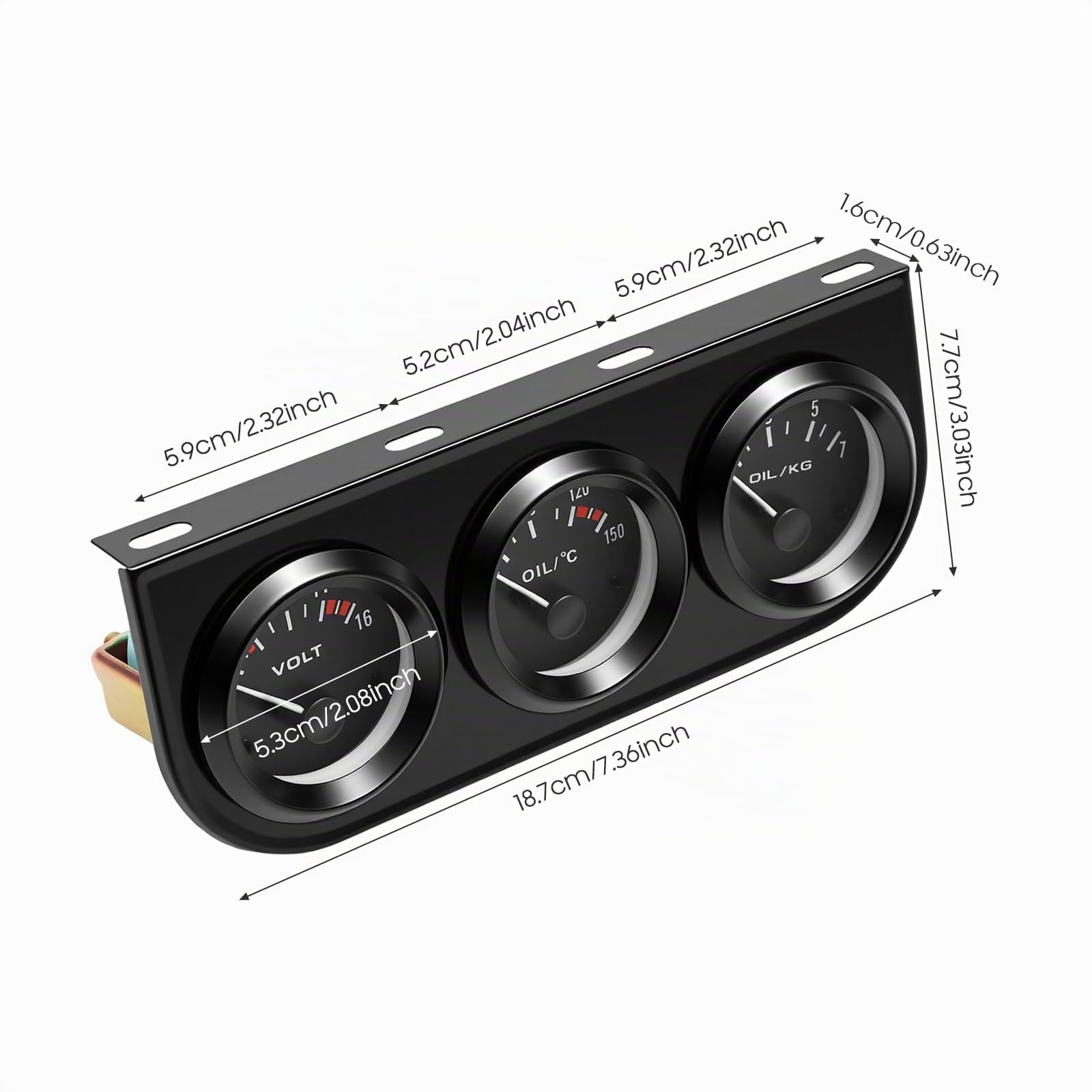 Instrument supplémentaire - Affichage de la température de l'huile 3 en 1 - Température de l'huile + pression d'huile + indicateur de voltmètre - Voltmètre - Instruments supplémentaires - Noir - 52 mm