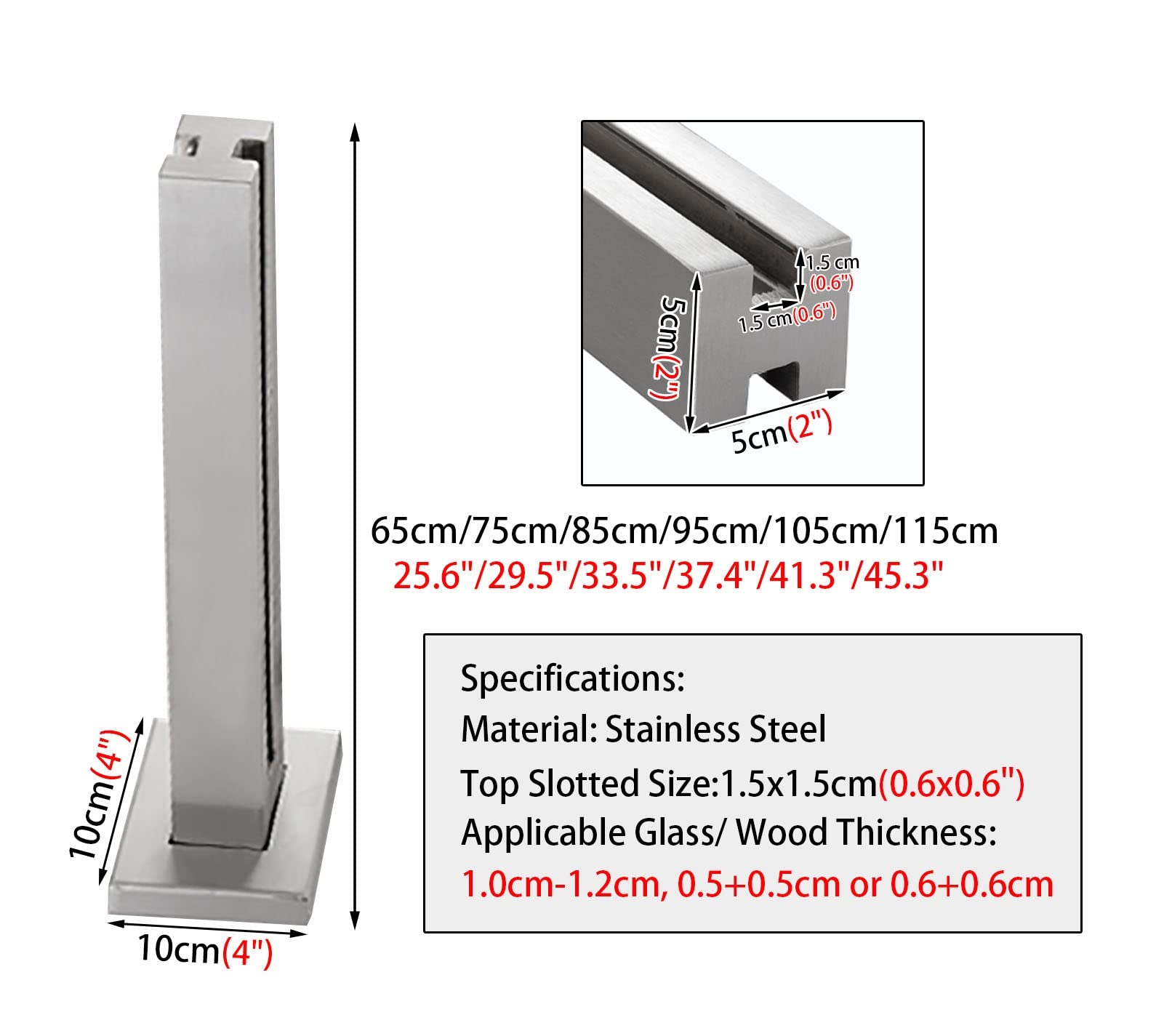 Ringhiera in Vetro Kit Balaustra in Vetro per Piattaforme di Scale, Balaustre per Esterni con Viti e Basi, Vetro Quadrato Ringhiera Spigot Post Pannelli di Vetro Morsetti ( Color : Silver-Mid Post , S