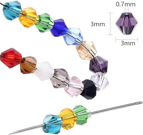 Miniatura 10 de Cuentas para pulsera  Cuentas de cristal bicono de 0.116 pulgadas, 15 colores en total, 1425 cuentas de cristal facetado con cuerdas elásticas para