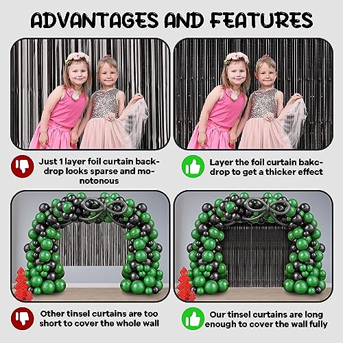 Image of Voircoloria 2 Pack Black Foil Fringe Backdrop Curtains, Tinsel Streamers Birthday Party Decorations, Fringe Backdrop for Graduation, Baby Shower, Gender Reveal, Disco Party