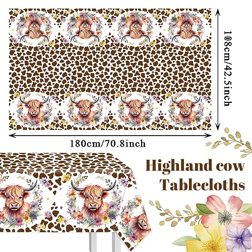 Image of CMUSKO 3Pcs Highland Cow Tablecloths-Brown Cow Print Baby Shower Decorations Western Highland Cow Disposable Rectangular Plastic Table Covers Cow Print Birthday Party Supplies