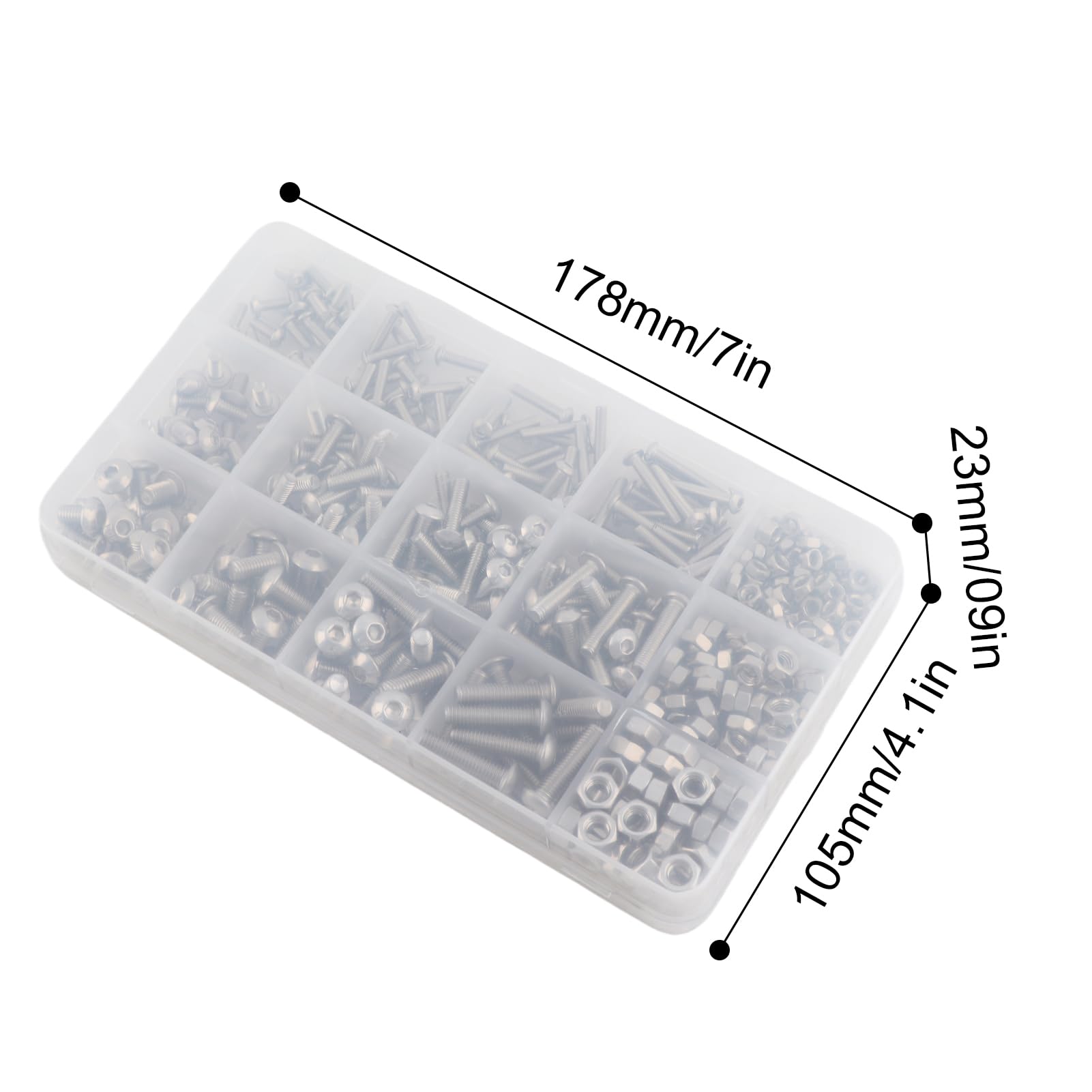 440-teiliges Muttern-Bolzen-Schrauben-Set aus Edelstahl, Sortiment M3, M4, M5, tragbares Hardware-Set für Maschinen, Möbel, Autoreparatur, langlebig, 304 Edelstahl, verschiedene