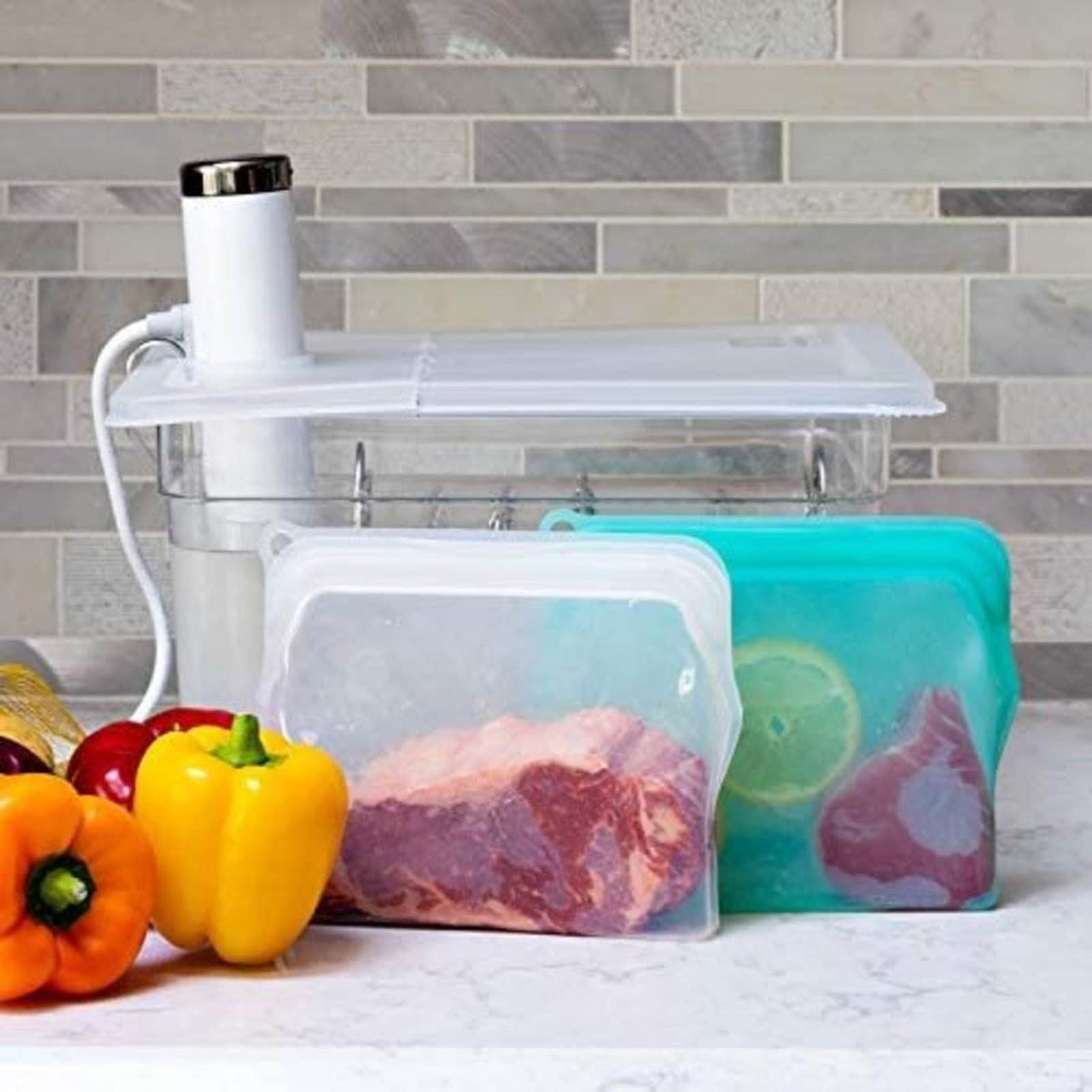 Sacchetti di stoccaggio in silicone, in piedi, sacchetti riutilizzabili for la conservazione degli alimenti, adatti for la conservazione di vari alimenti congelati, mantenere freschi, montati a parete