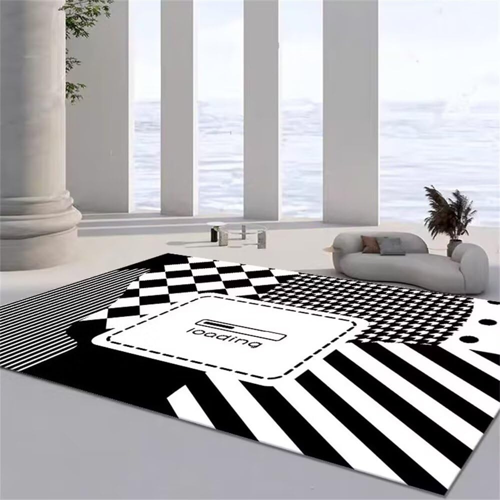 Tapis chambre ado doux noir motif géométrique moderne pour espace cosy