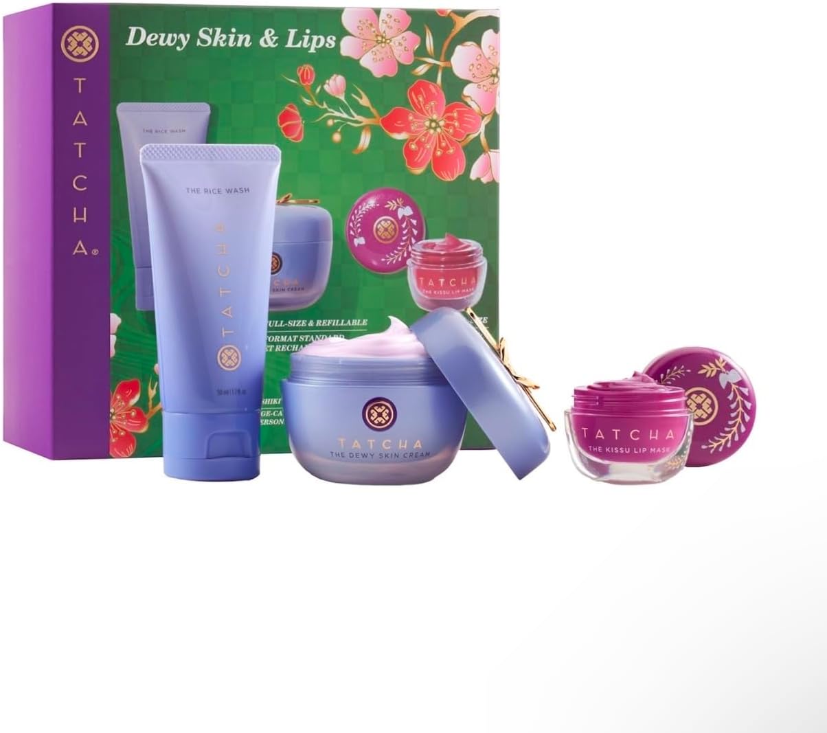 Tatcha Dewy Skin & Lips Hydrating Ritual Set, Travel Rice Wash, Full Size Dewy Skin Cream, Wisteria Lip Mask ($119 Value)