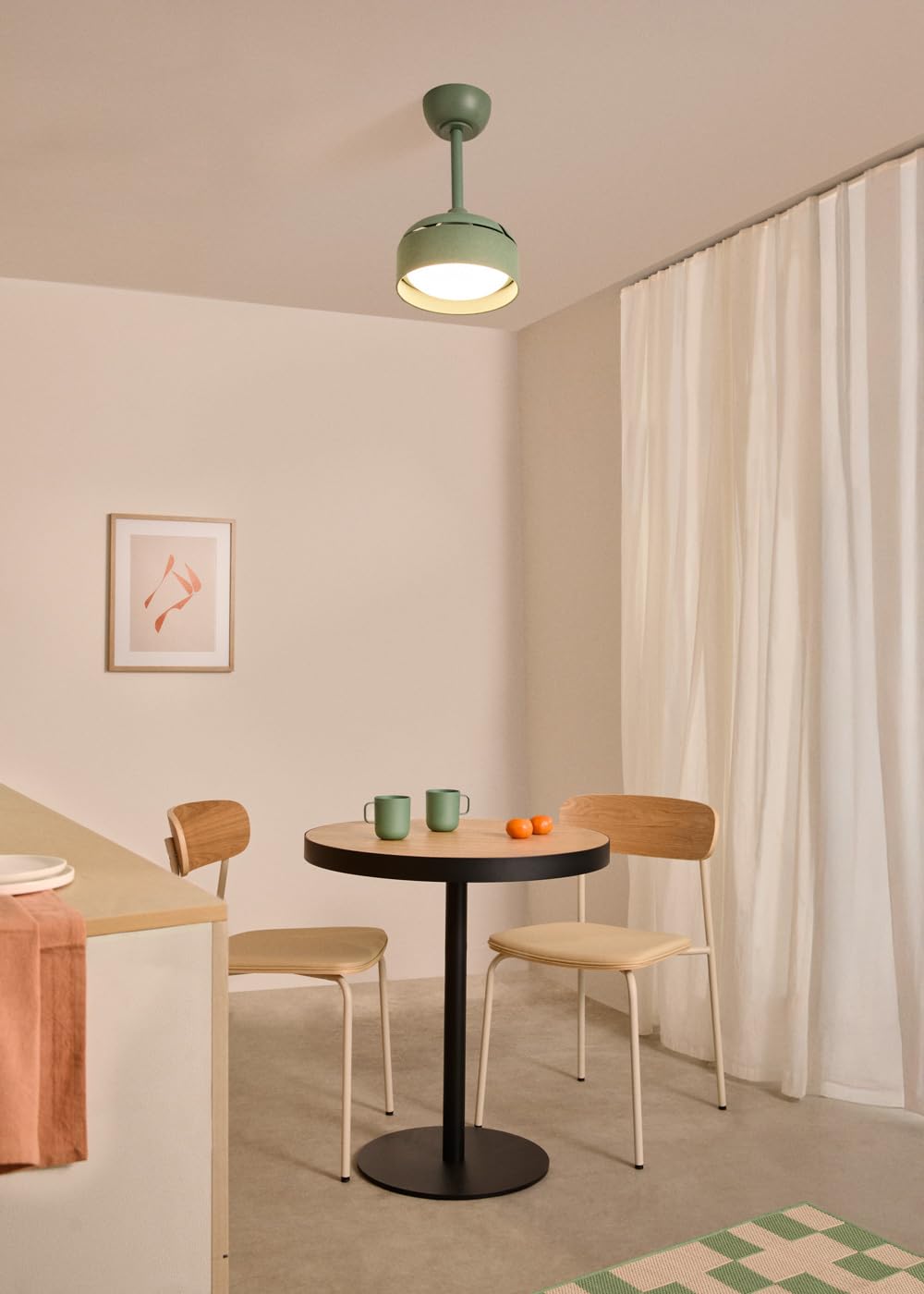 CREATE / WIND CLEAR LAMP/Ventilateur de plafond avec lumière lin vert sauge télécommande / 40W, Silencieux, Ø55 cm, pales rétractables, programmable, fonction été-hiver, LED 3 températures
