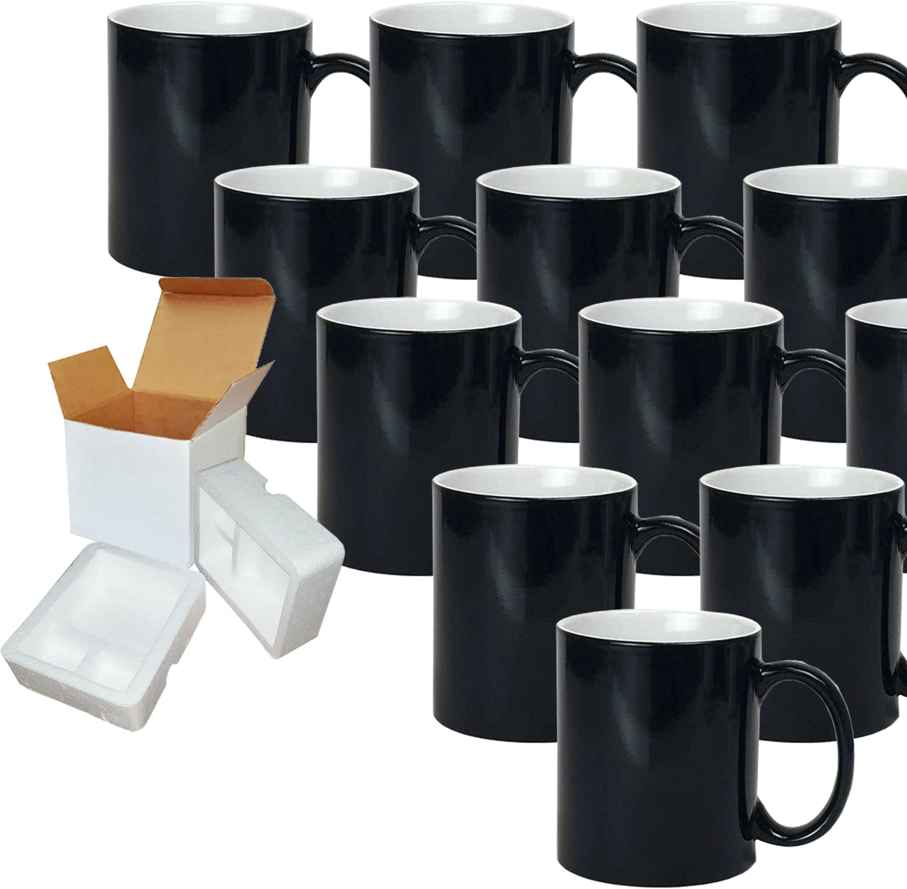 TWISTED ENVY 12 PCS 11oz Color Changing Sublimation Mugs with Gift Boxes – Cardboard Packaging with Foam Support, Perfect for Sublimation Printing