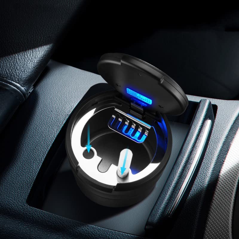Sanfly Car Ashtray, Portable Travel Auto Car Ashtray With Led Light Flip Lid Self Extinguishing Tray For Cars Van Outdoors Camping