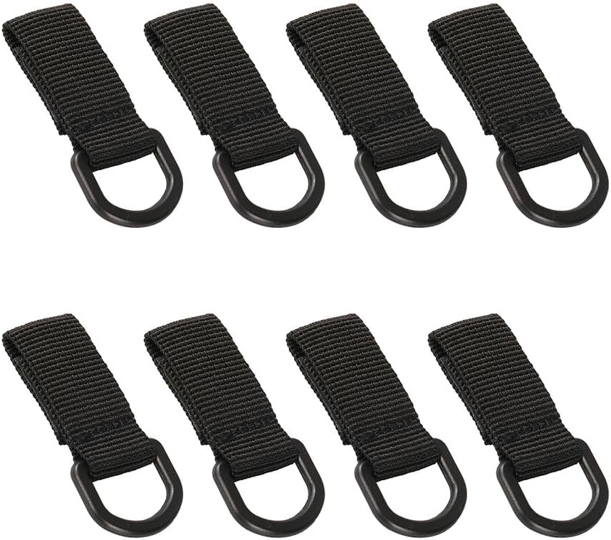 ZYAMY 8PCS Tactical D Ring Clips with Hooks and Rings Backpack Accessories Water Bottle Key Holder for Military D Ring Adapter Nylon Strap Backpack Webbing Attachment Brown/Black