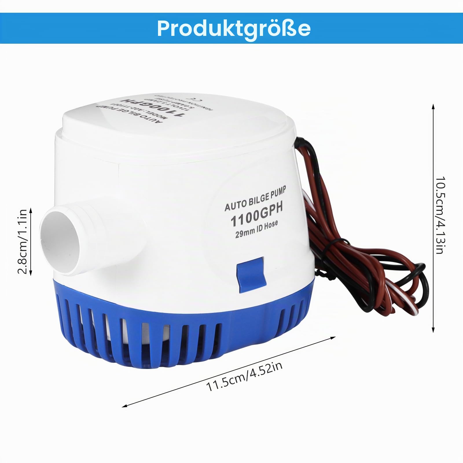 Bilgepumpen, 12V 1100GPH/70LPM Automatische Bilgenpumpe Marine Tauch Bilge Auto Silent Flüssigkeitspumpe Wasserpumpe mit Schwimmschalter für Boote Teiche Pools