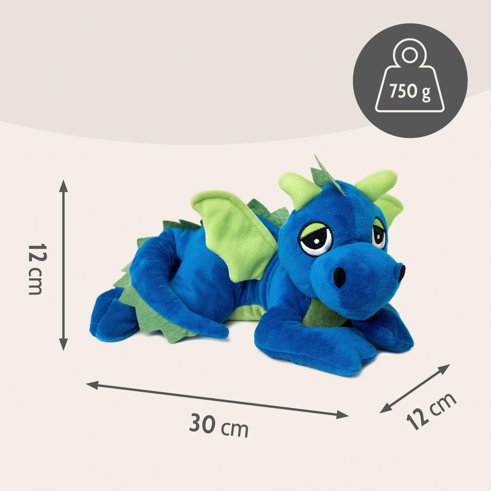 Habibi Plush Classic Coussin chauffant en peluche pour enfants et adultes – Dragon porte-bonheur rembourré de millet, peluche chauffante disponible en plusieurs couleurs (bleu roi)