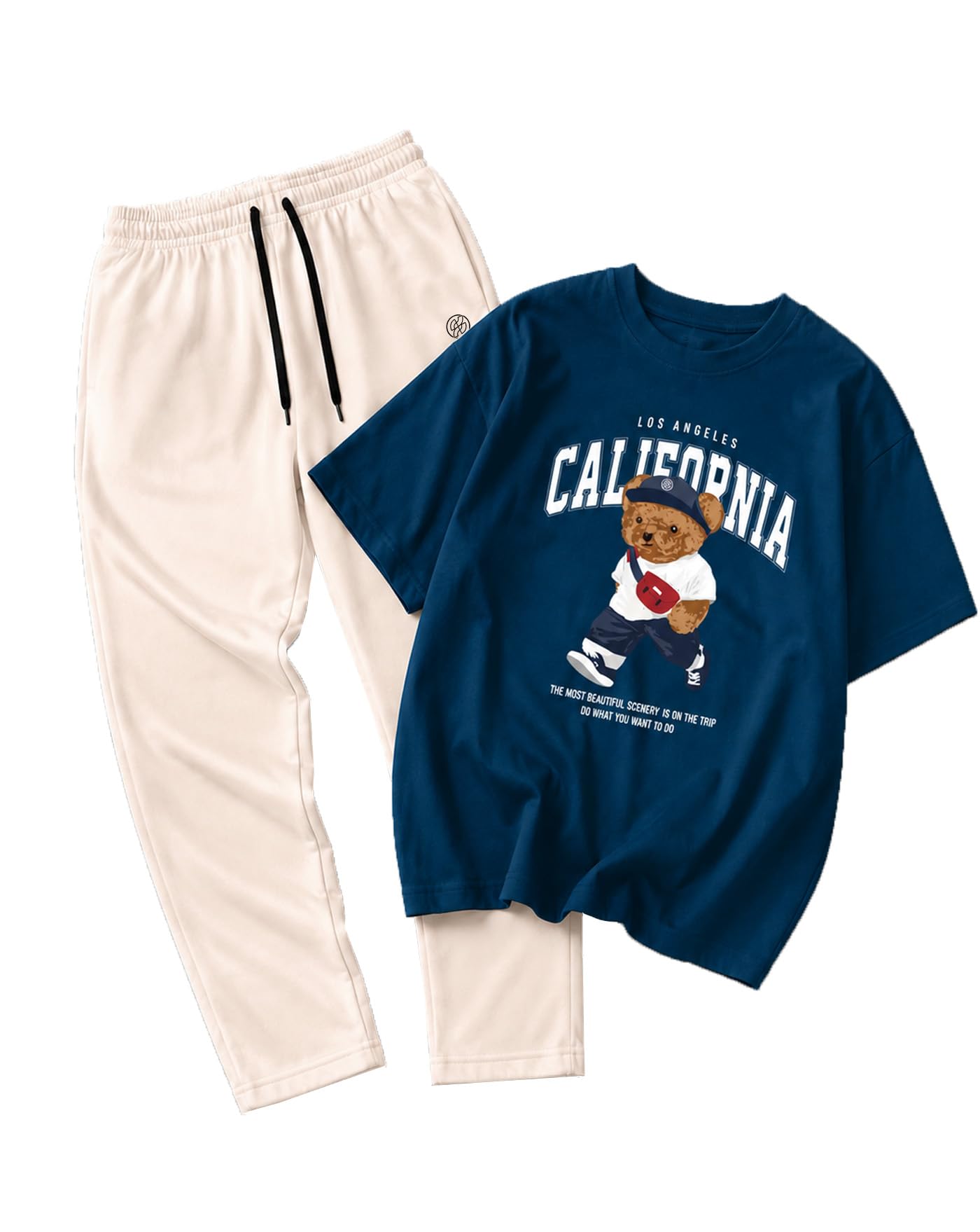 ausk Men's Premium Oversized Co Ord Set | Graphic Printed T Shirt & Track Pant | Cotton Blend Casual Lounge Wear Clothing Set for Men-picture-46