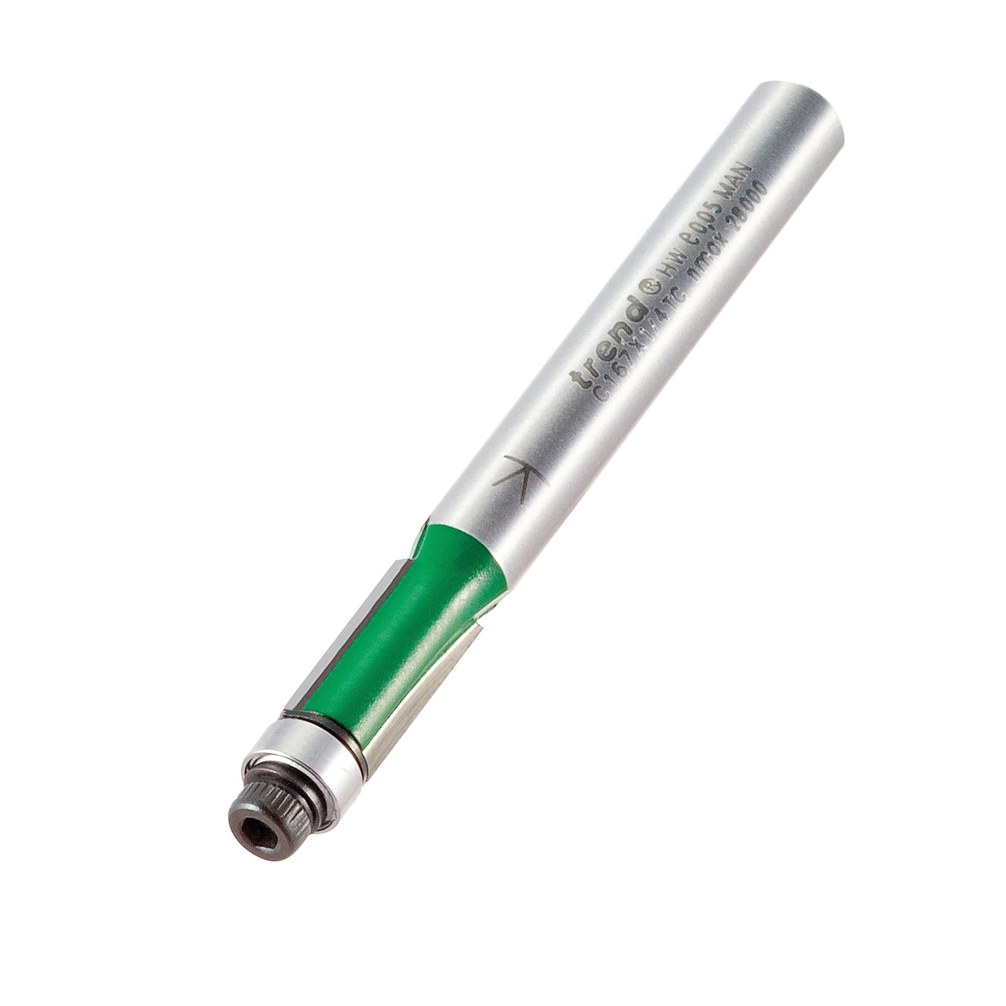 Trend Silver Craftpro Bearing Guided Trimmer Router Cutter, 1/4 Inch Shank, 6.35Mm Cut Diameter, 12.7Mm Cut Length, Tungsten Carbide Tipped, C167x1/4Tc