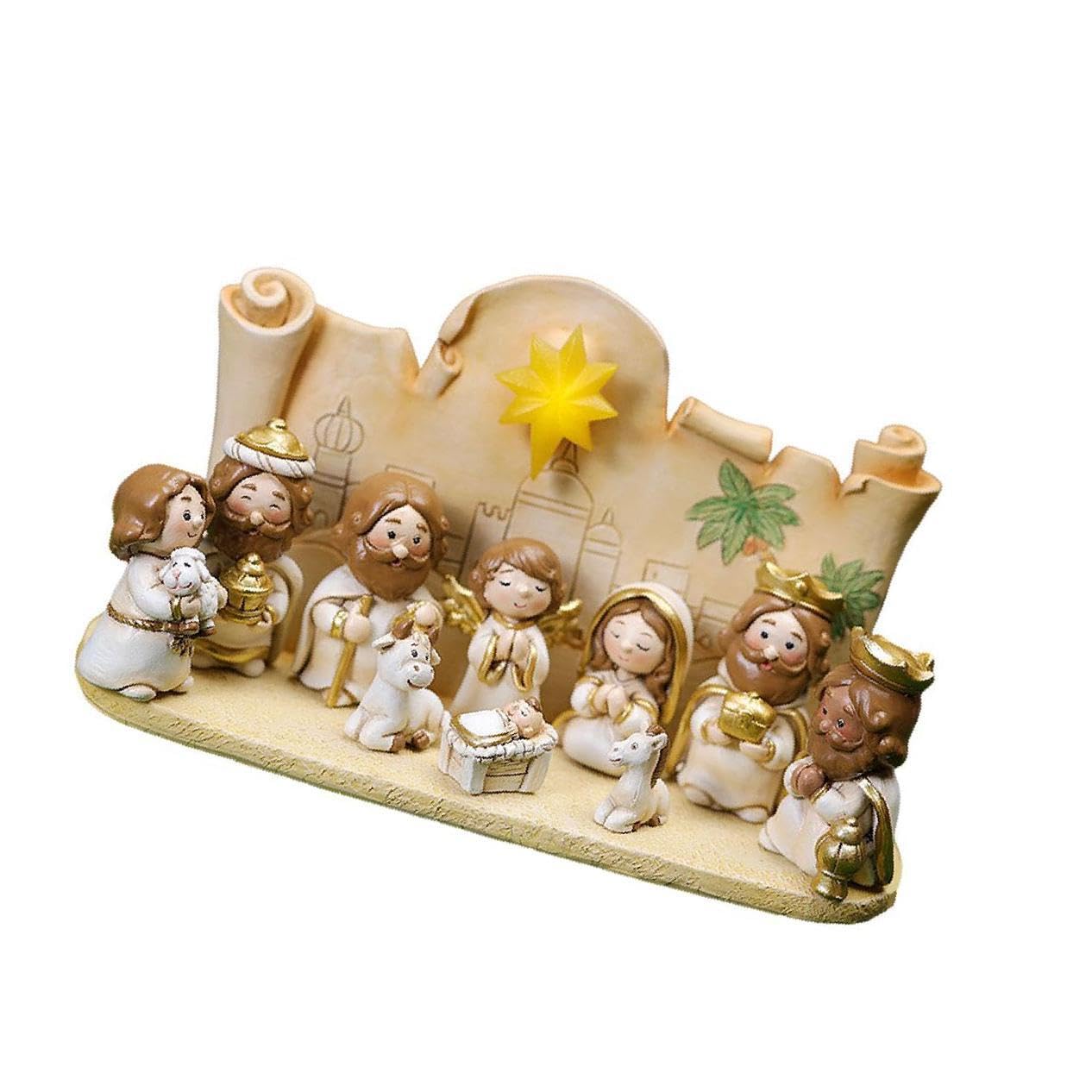 KIXZSAZ Elegant Holy Nativity Scene Set Decorative Xmas Tabletop Ornament Gifts Figurines Statue, White With Base, 6cm