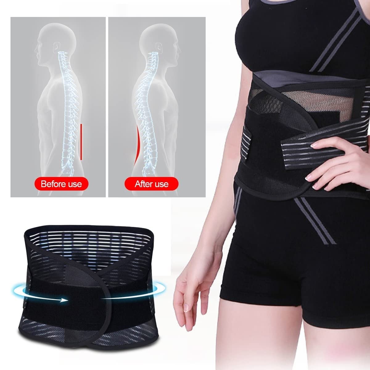 Soporte para la espalda Material transpirable Cinturón lumbar para hombres y mujeres para ciática, hernia de disco, escoliosis, alivio del dolor lumbar, levantamiento pesado, diseño ergonómico (color: