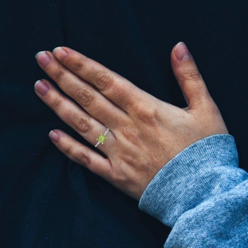 Clara Pucci 2.7 cttw Peridot 14K White Gold Solitaire with Accents Ring for Women - Cocktail Statement Fashion Jewelry Gift (6.5mm, Cushion Cut) - Image 5