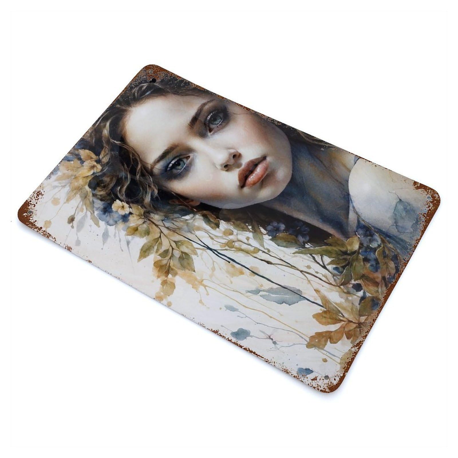 Garage Style Beautiful Autumn Goddess Distressed Metal Wall Sign 11.8"x7.9", Vintage Wall Decor for Bar And Workshop