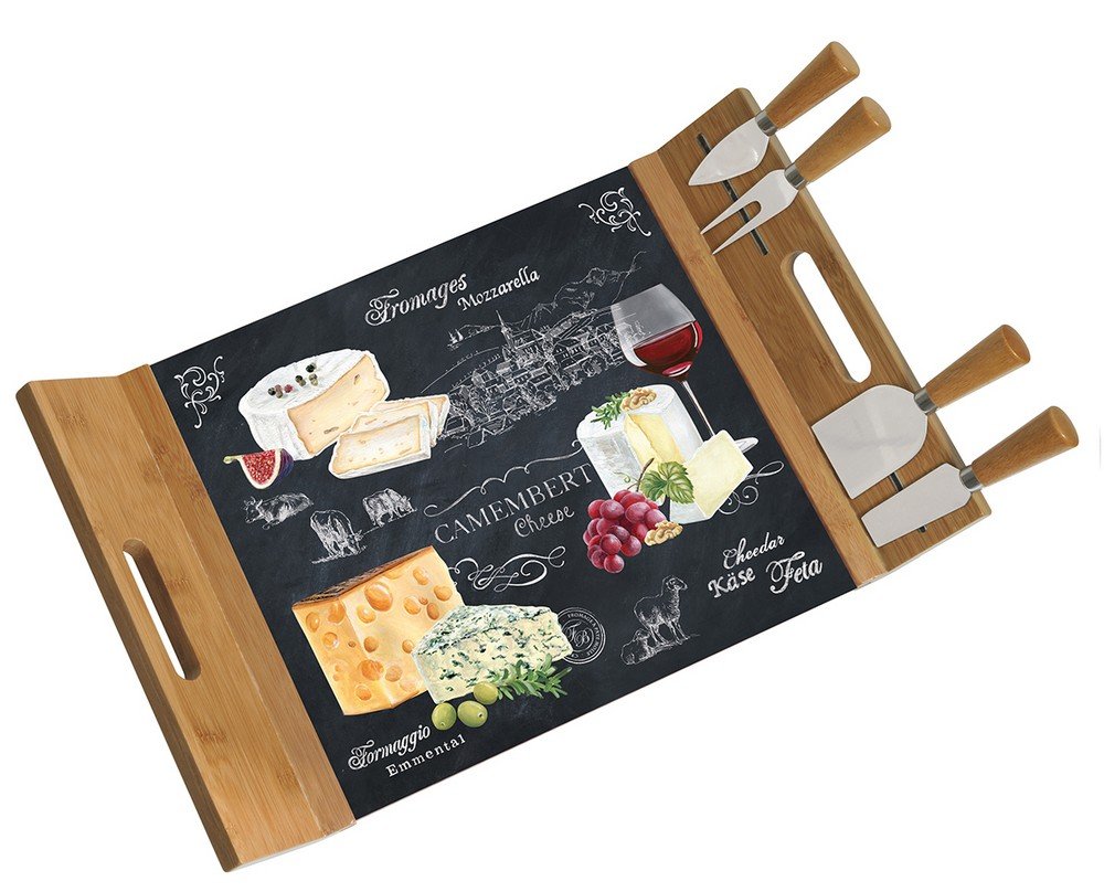 Easy Life 890WOCH Coffret Plateau Fromage, Verre, Noir, 28 cm, 44 x 28 x 6 cm