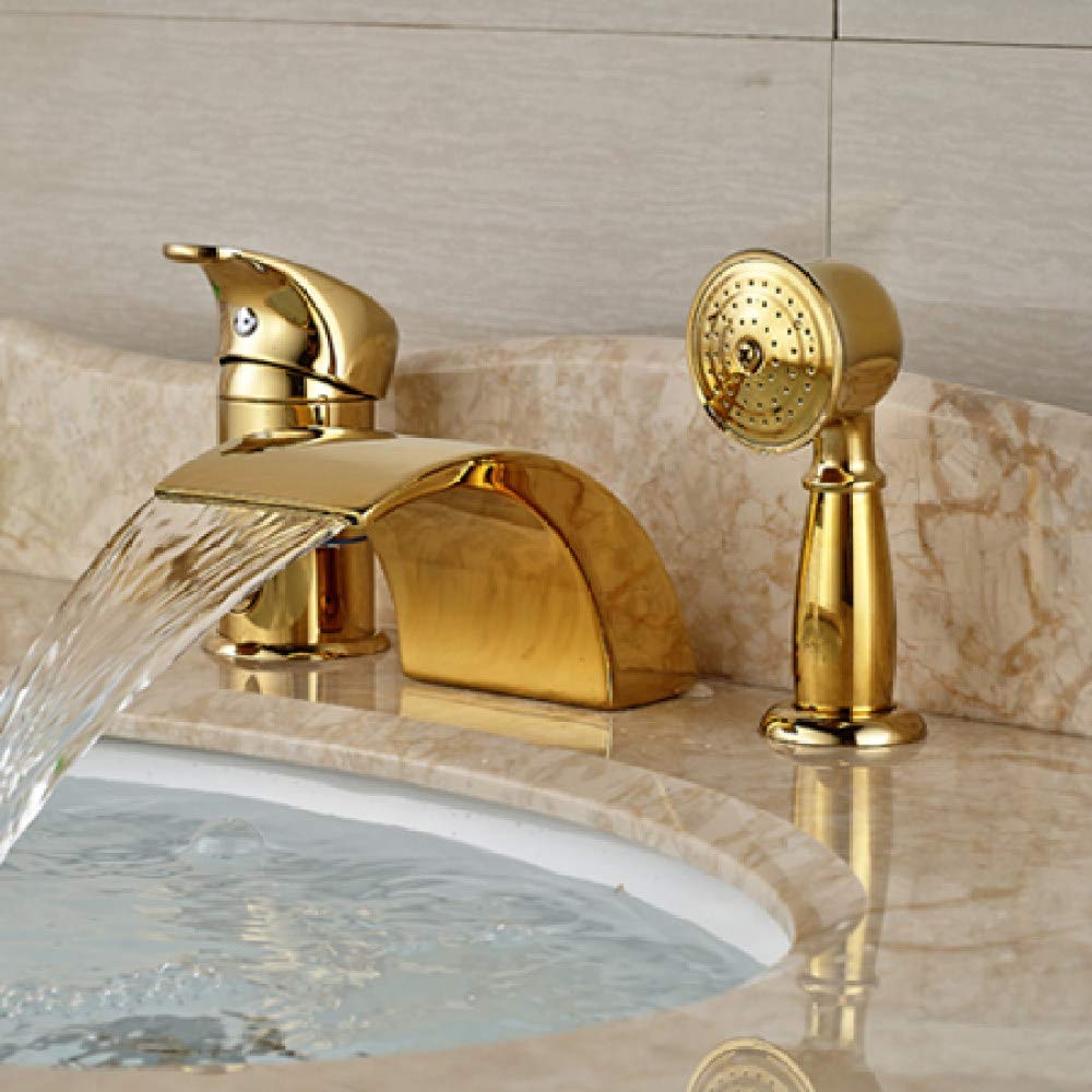 Robinet de baignoire cascade doré au design incurvé luxueux