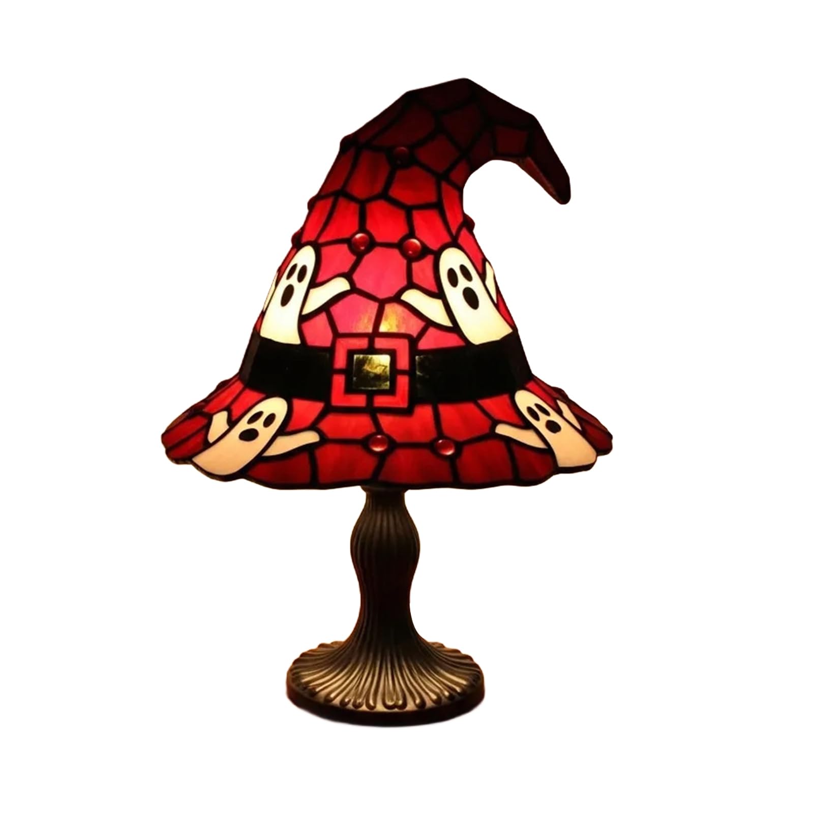 Porceosy Gothic Wizard Hat LED Night Light, Witch Hat Shaped Stained Resin Mini Table Lamp, Spooky Ornament for Bedroom & Halloween Indoor Decoration Red