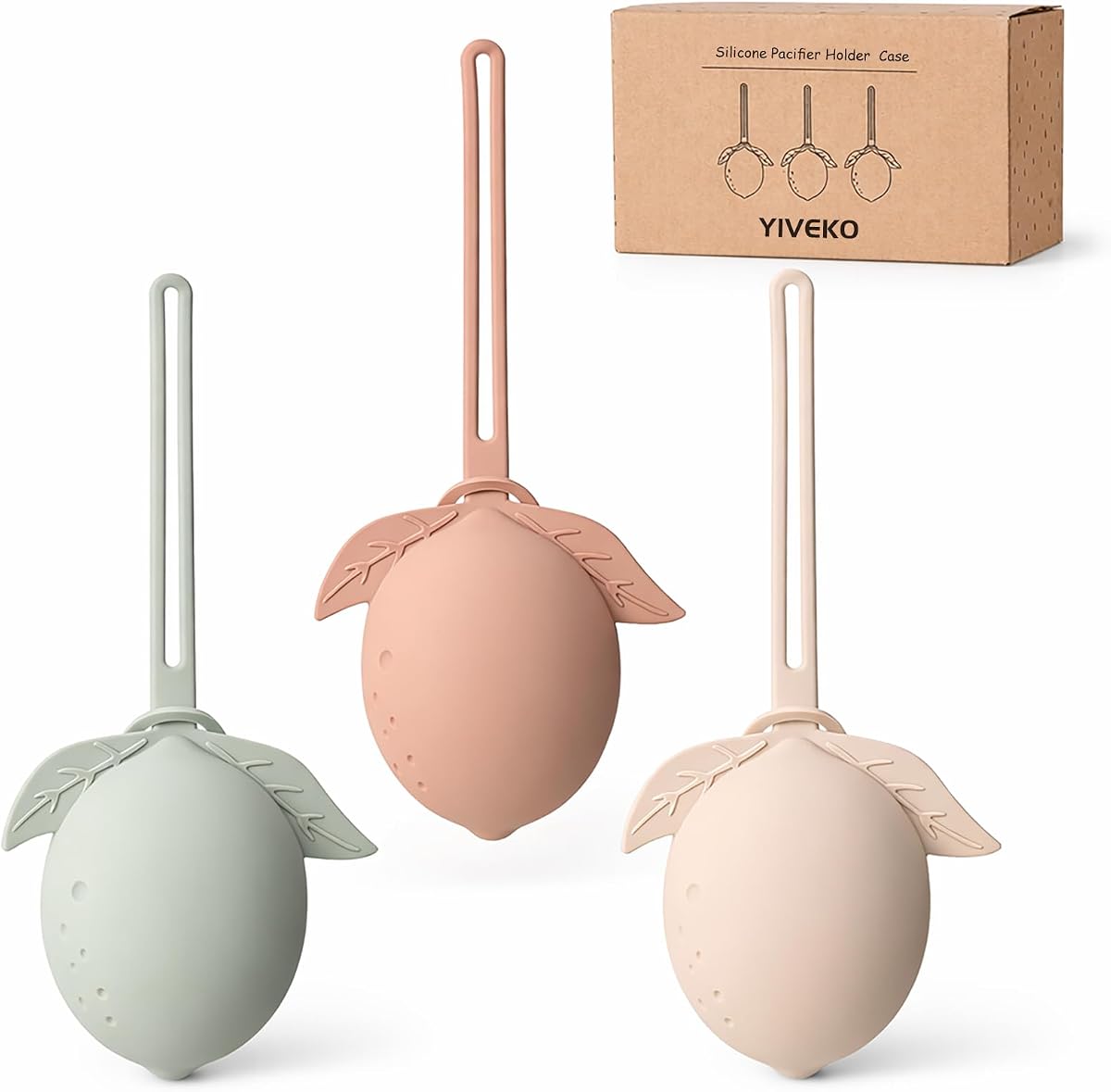 Estuche para Chupete de Silicona Estuche para Chupete de Bebé Binky para Niños Niñas Bolsa de Almacenamiento de Chupete de Silicona Portátil para Recién Nacidos Paquete de 3-Marfil+Salvia+Marrón