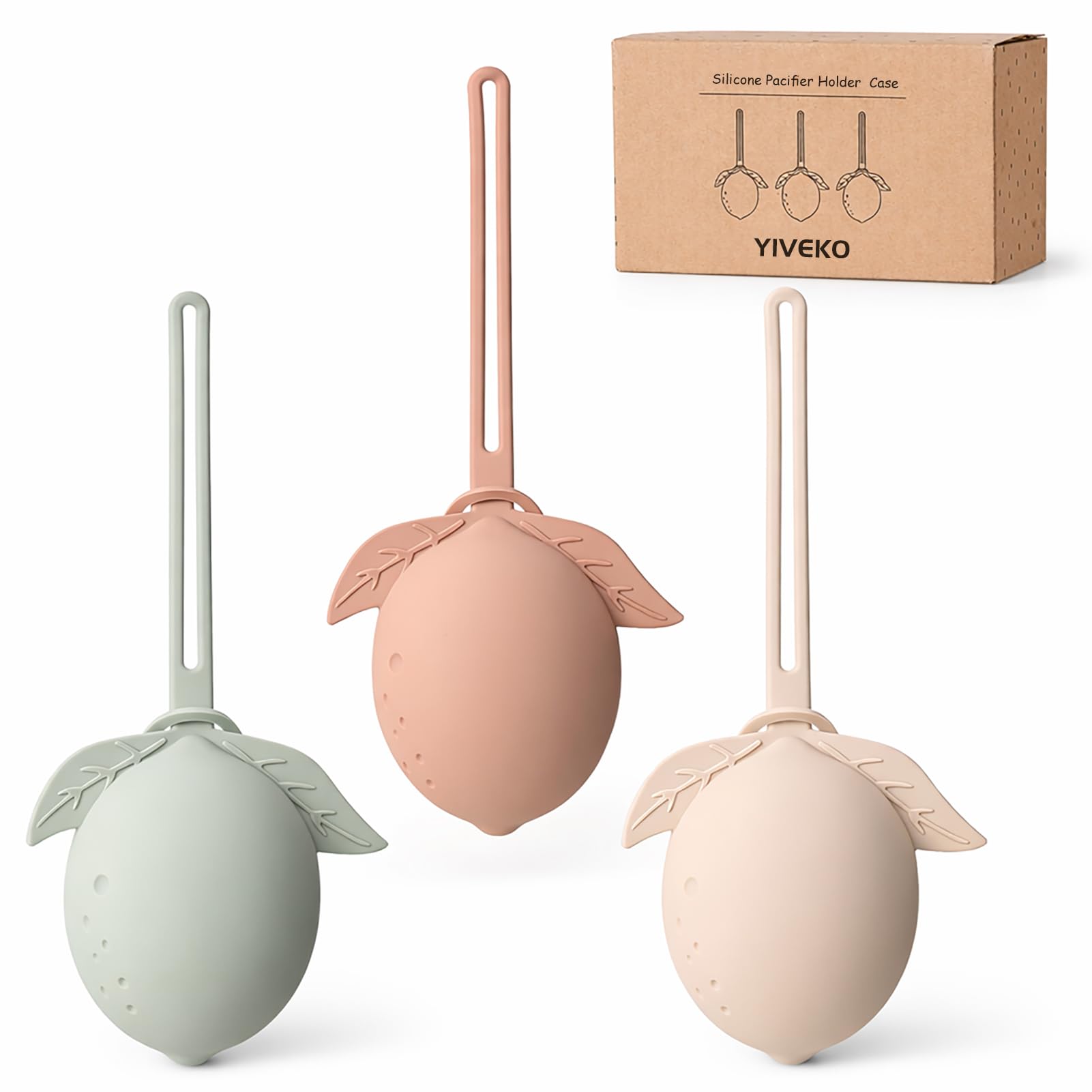 Silicone Pacifier Holder Case Binky Holder Baby Pacifier Case for Boys Girls Portable Silicone Paci Storage Pouch for Newborns 3 Pack-Ivory+Sage+Brown