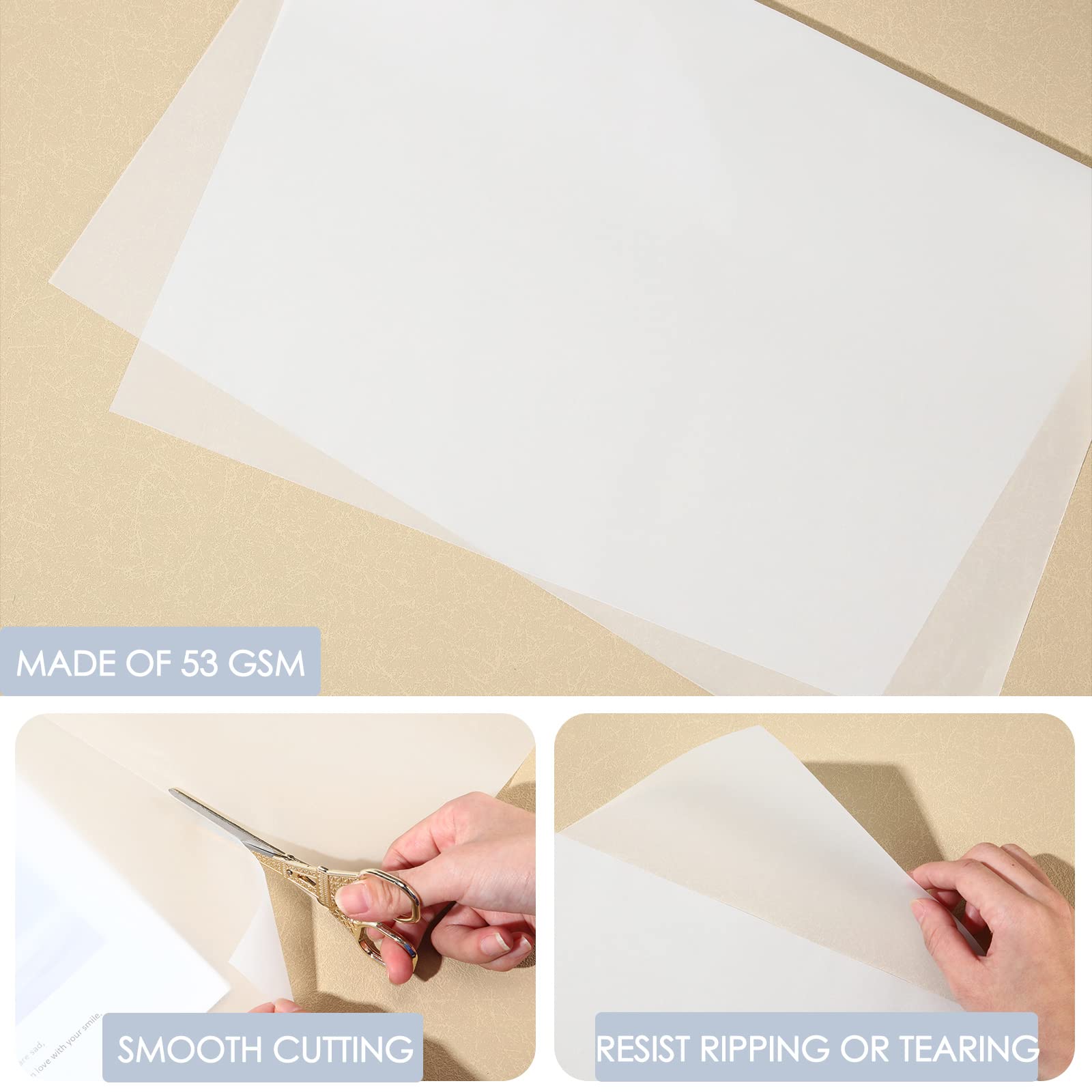 Pergamentpapier 50 Blatt - 21,6x27,9 Cm, 115 G/m² - Transparentpapier Für Zeichnungen, Skizzen & Animationen