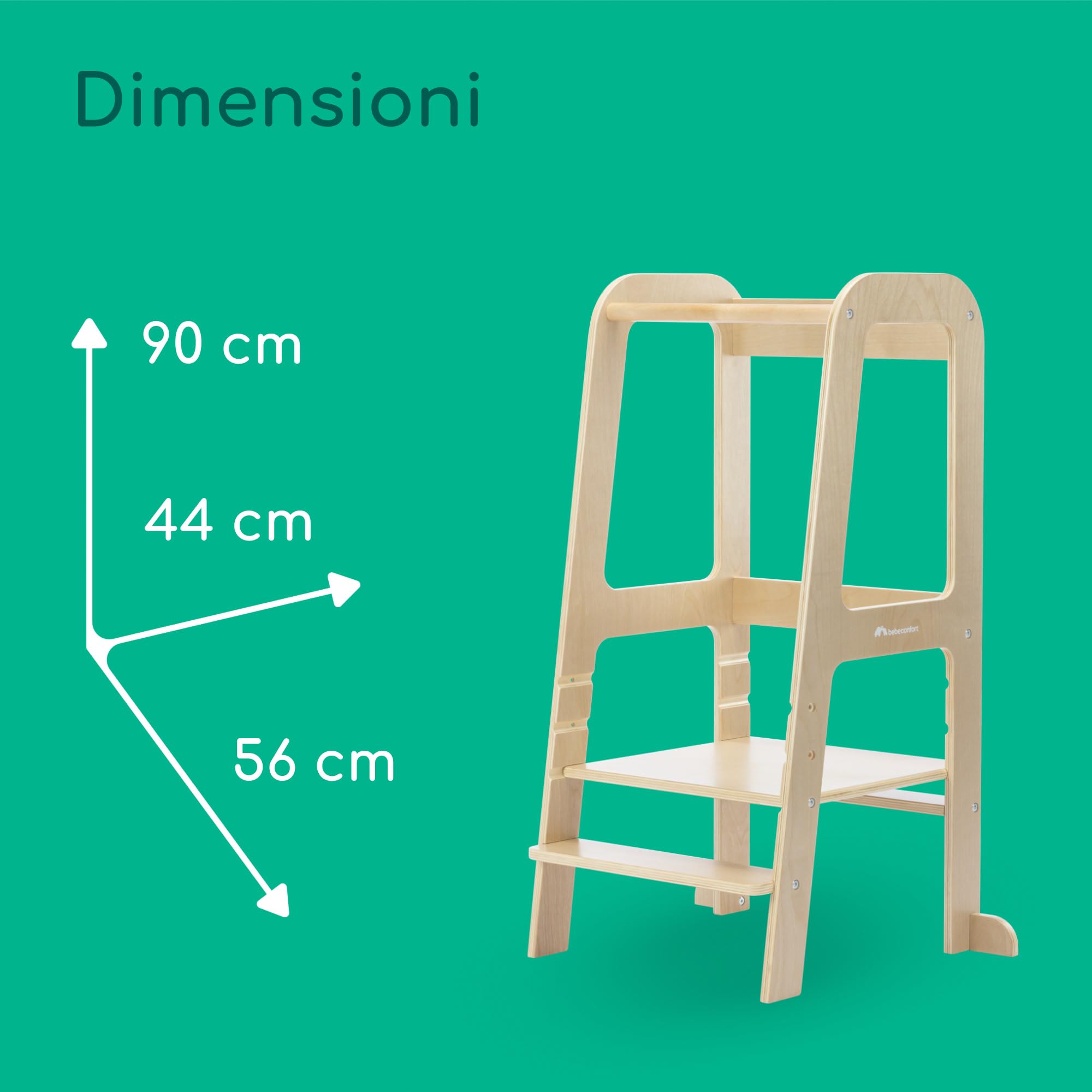 Bebeconfort Hoya, Torre Montessoriana Bambini e Bimbi Piccoli, 1,5-6 anni (10-30 kg), 3 Altezze Regolabili, Sicurezza Certificata, Torre di Apprendimento in Legno 6,2 kg, Design Durevole, Natural Wood