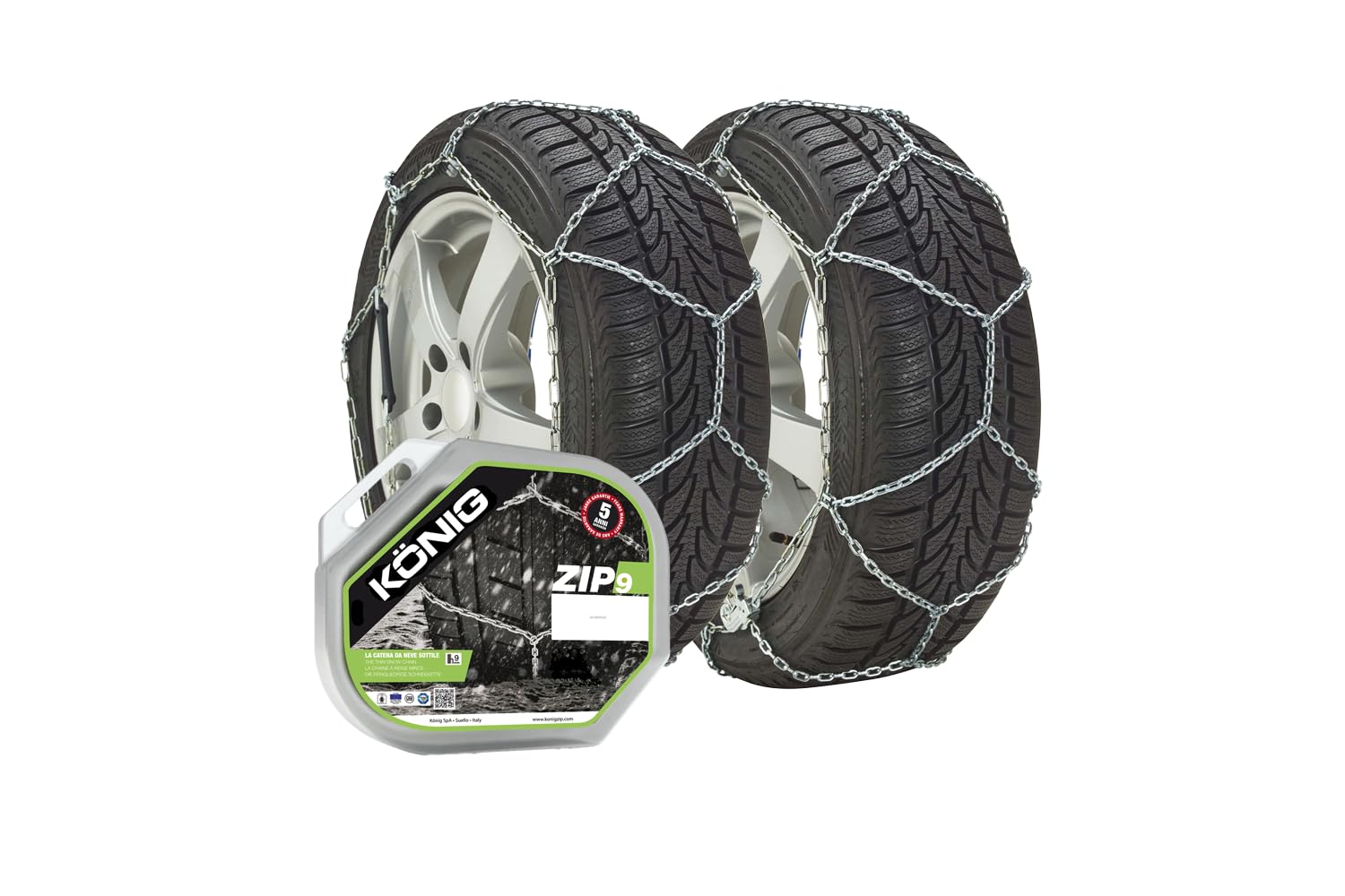 KÖNIG Catene da Neve Zip 9 Gruppo 104 per Pneumatici 235/70/15, Maglia da 9 mm per Massima Trazione su Ghiaccio, Omologate ÖNORM V5117, Compatibili con ABS ed ESP