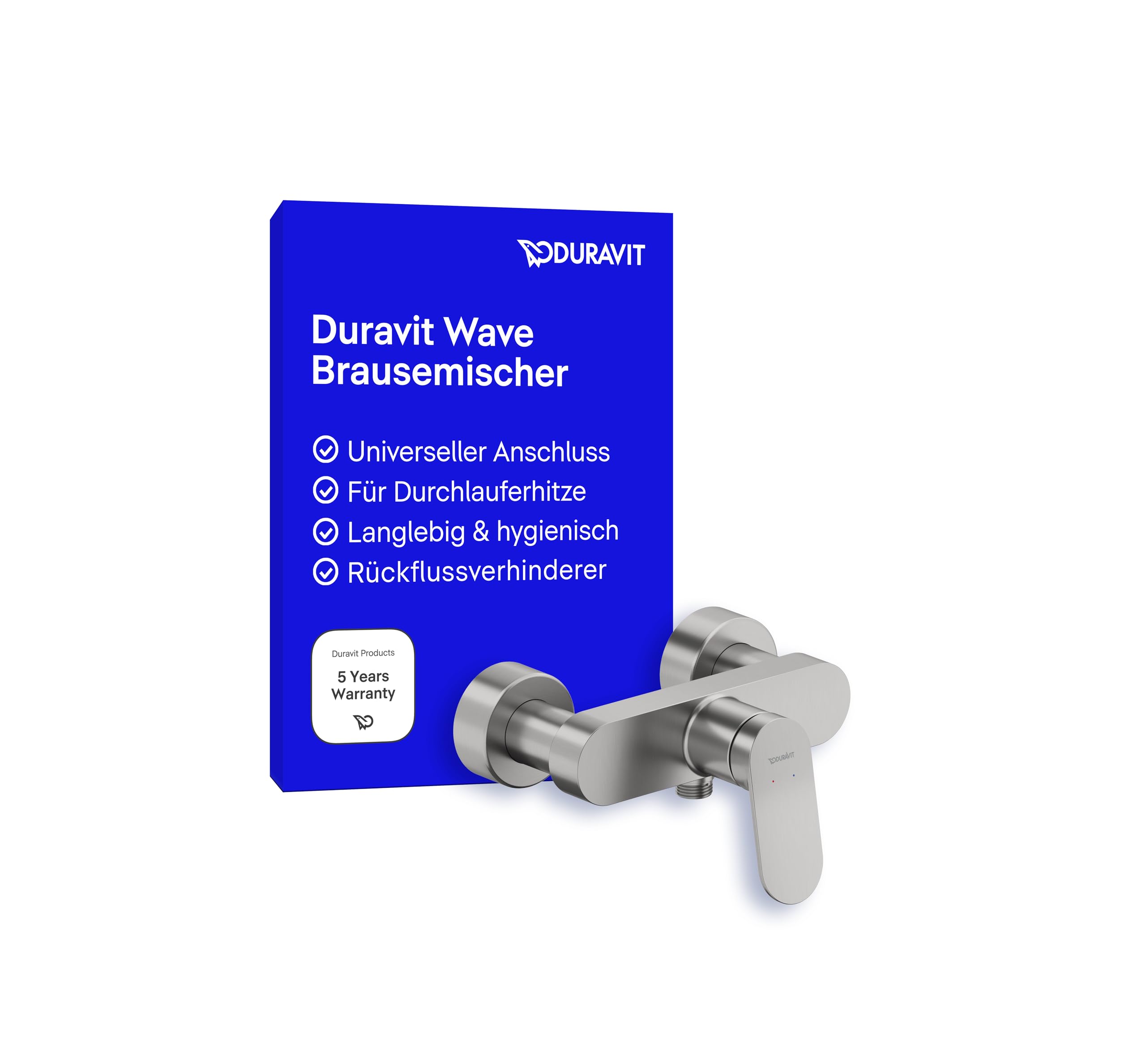 Duravit Wave Duscharmatur Aufputz für 1 Verbraucher, Badewannenarmatur mit Rückflussverhinderer, Einhebel-Brausemischer mit Keramikmischsystem, Edelstahl Gebürstet