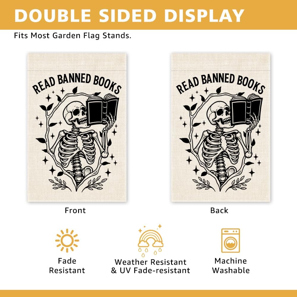 Read Books Garden Flag, Reading Double Sided Yard Outdoor Farmhouse Lawn Porch Decor Flag, Funny Skeleton Reading Banner, Book Club Gifts for Reading Lovers, Bookish Garden Decor For Bookworms - Image 3