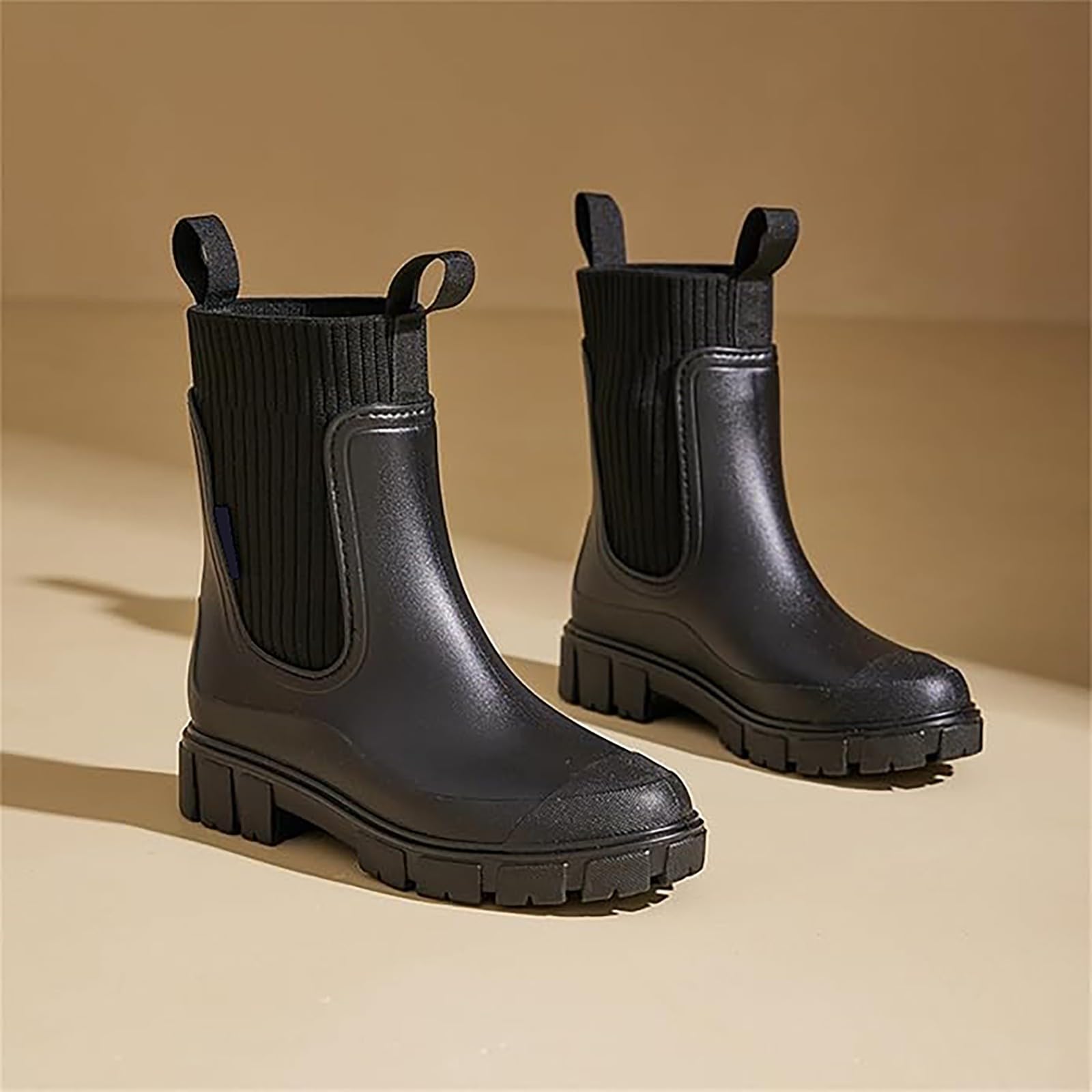 Generisch Botines de media altura para mujer, color negro, ligeros, para camping, pesca, color liso, media bota, viajes, botas de goma