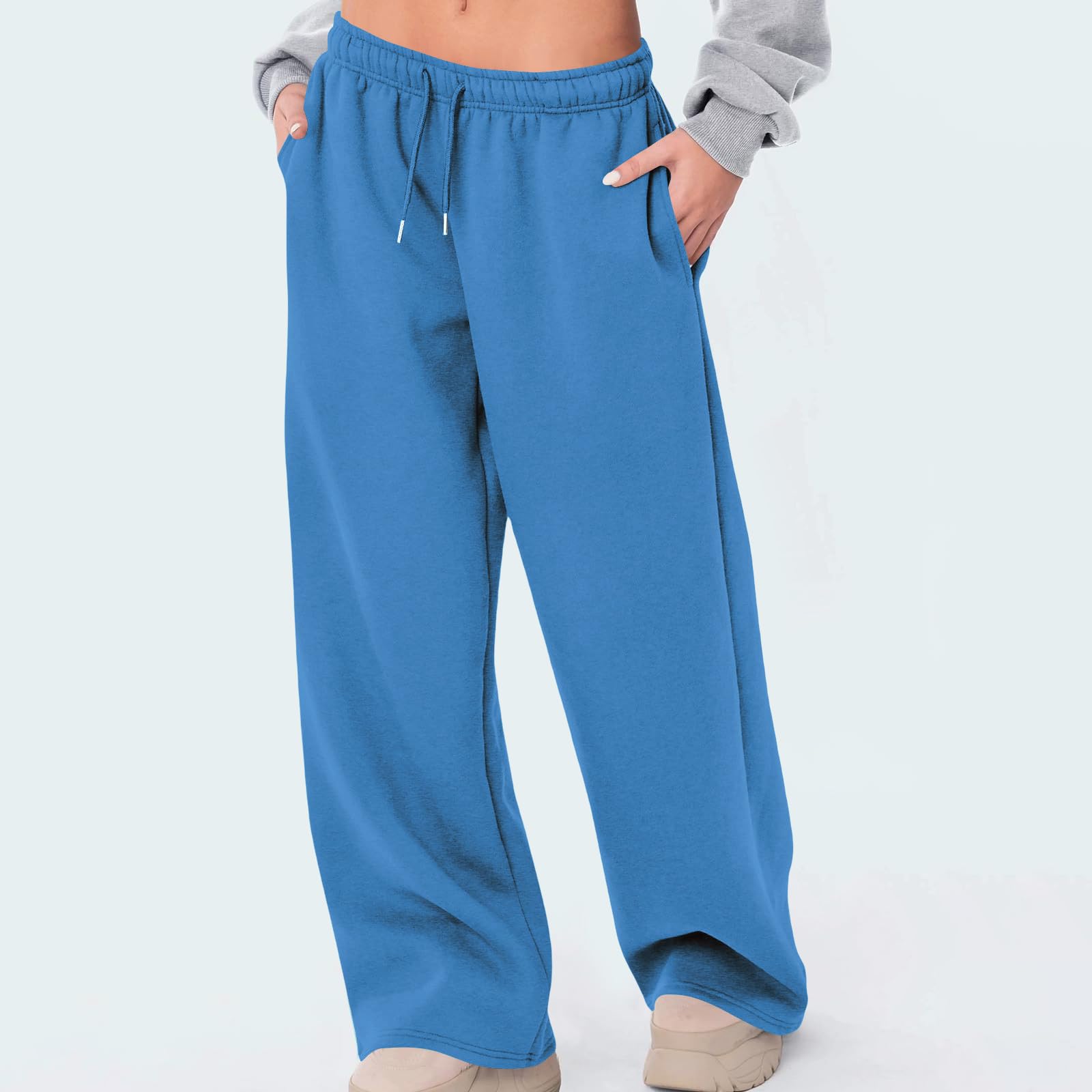 Générique Pantalon Large Taille Haute Femme Cordon Poches Couleur Unie