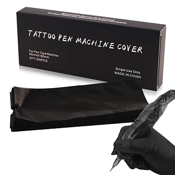 Large Tattoo Machine Pen Covers, 200pcs Tattoo Pen Covers Disposable 2.56 X 7.10inch Tattoo Machine Wrap Cartridge Machine Sleeves for Most Wireless Tattoo Pen Machine Black