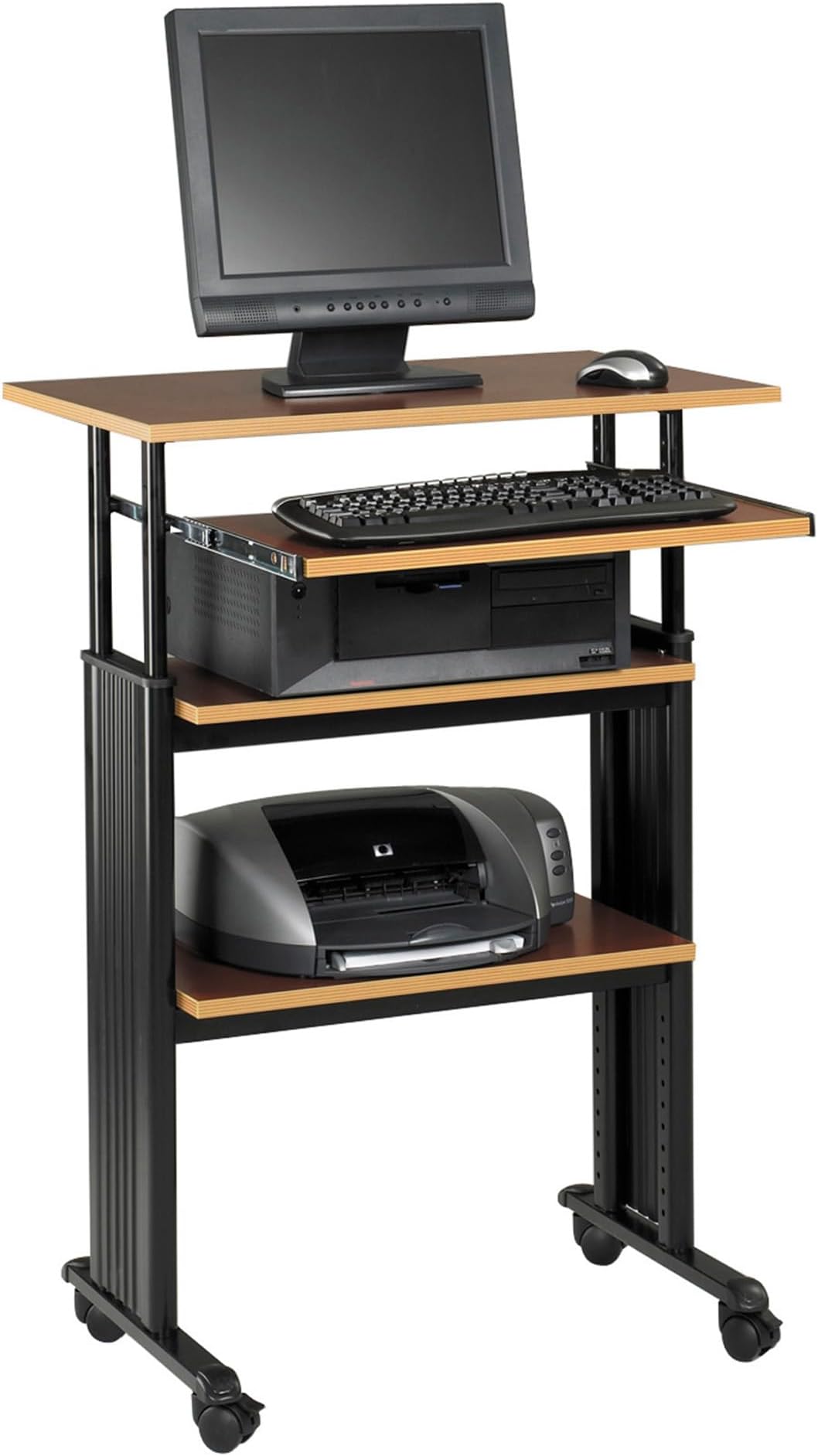 Safco 1929CY MUV Mobile Stand-Up Height-Adjustable Desk,Keyboard Storage, Steel Frame Construction, Durable Melamine Laminate Work Surface, 4 Wheels, Narrow Design