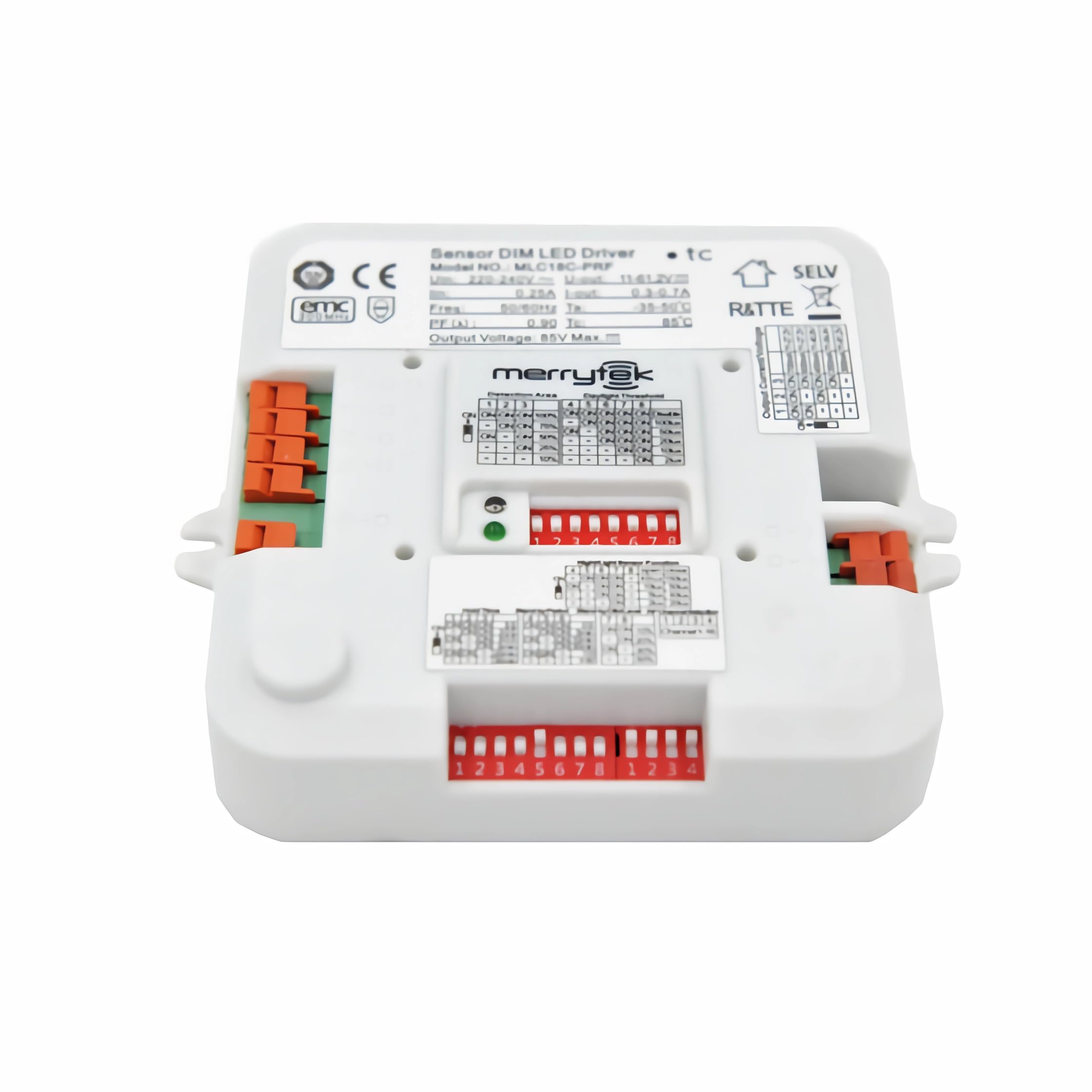 MLC18C-PRF Merrytek 3IN1 - Detector de movimiento para microondas RF + controlador LED 18 W pushDIM – Sensor regulable IP20 Control de luz para interiores hasta 8 m de alcance