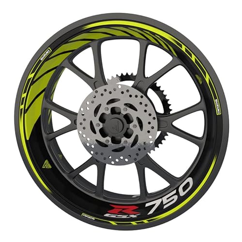 Komplettes Set Felgenrandaufkleber Suzuki GSX R 750 Premium Qualität (Aufkleber für 2 Felgen) (Neongelb)