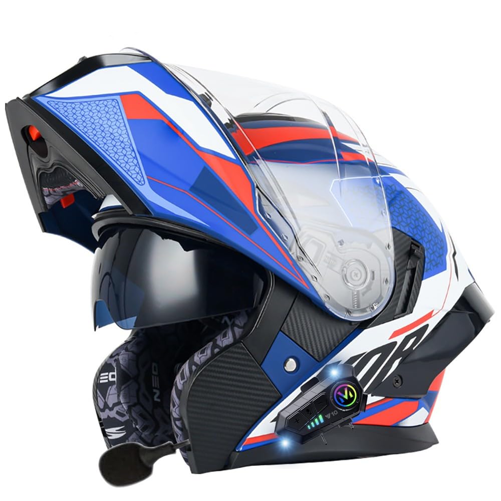 Beyswage Men's B Motorcycle Helmet Flip-Up Modular Motorbike Helmets With Luetooth, Ece Approved Helmet, Modular Crash Helmet Double Visor Scooter Helmet For Adult Wo Sports Touring